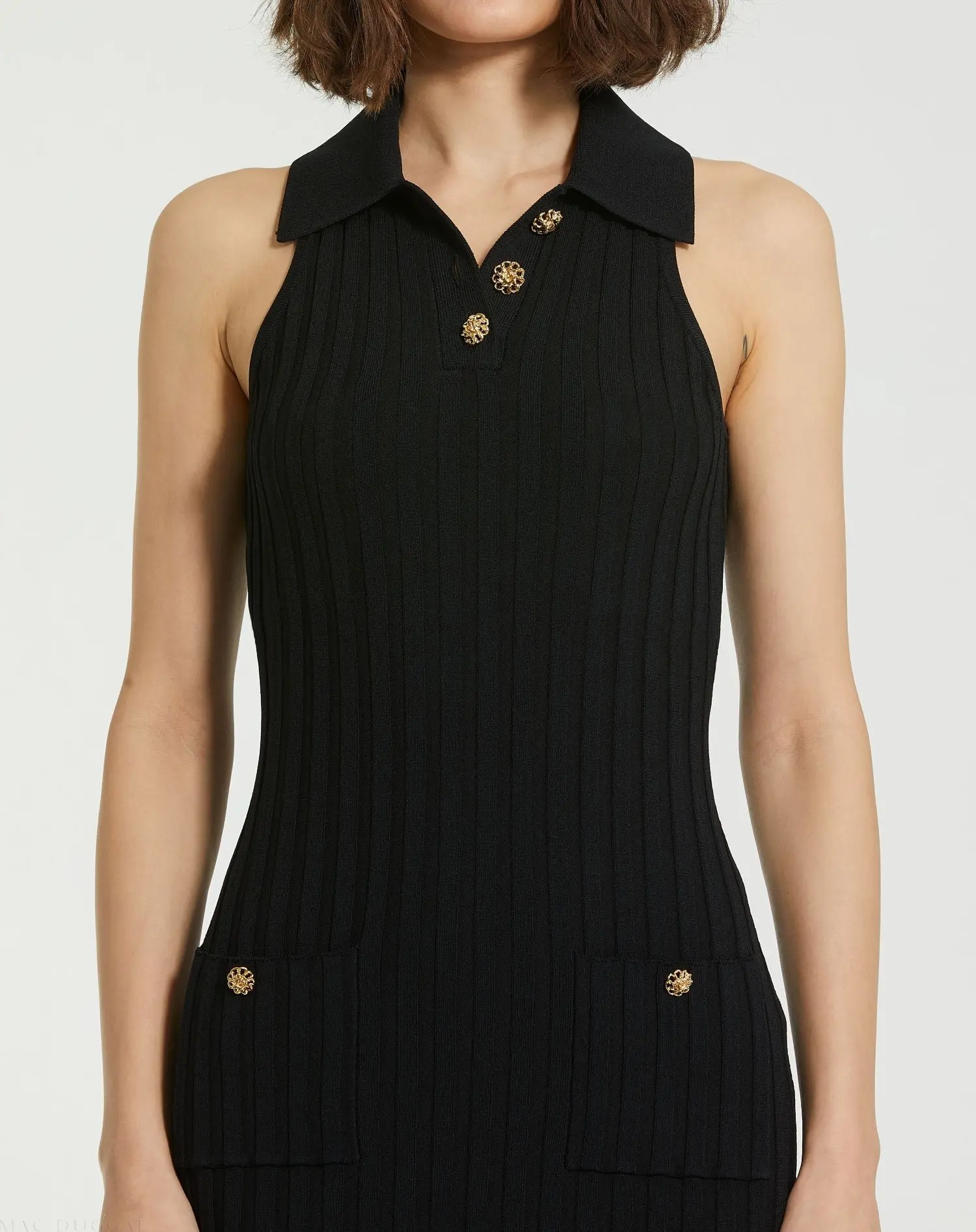 Black Rib Knit Collared Sleeveless Fitted Maxi Dress - FINAL SALE - Image 3