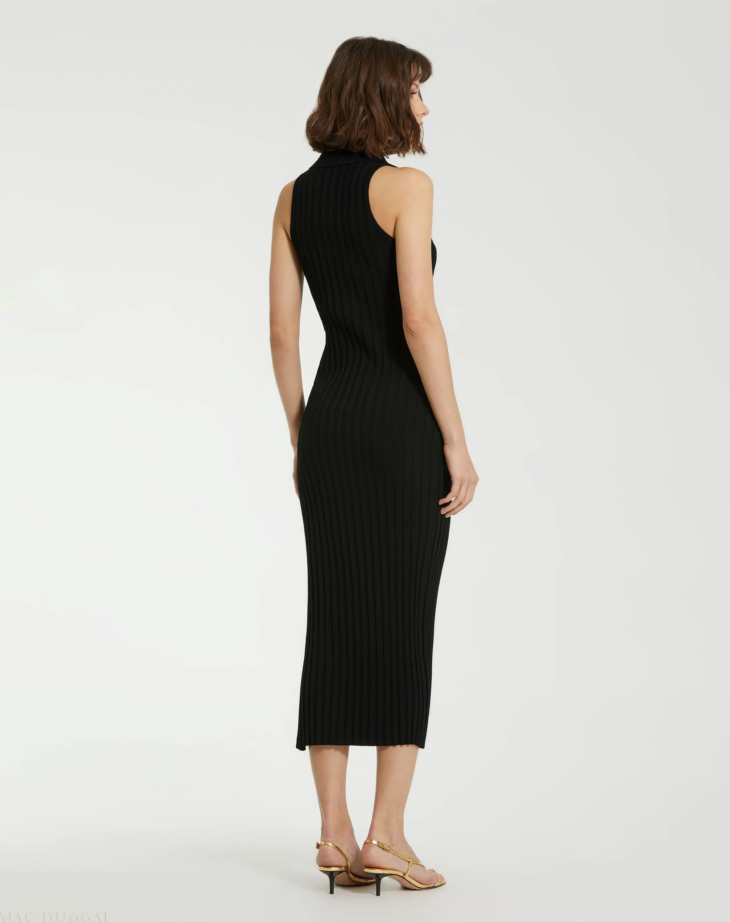 Black Rib Knit Collared Sleeveless Fitted Maxi Dress - FINAL SALE - Image 4