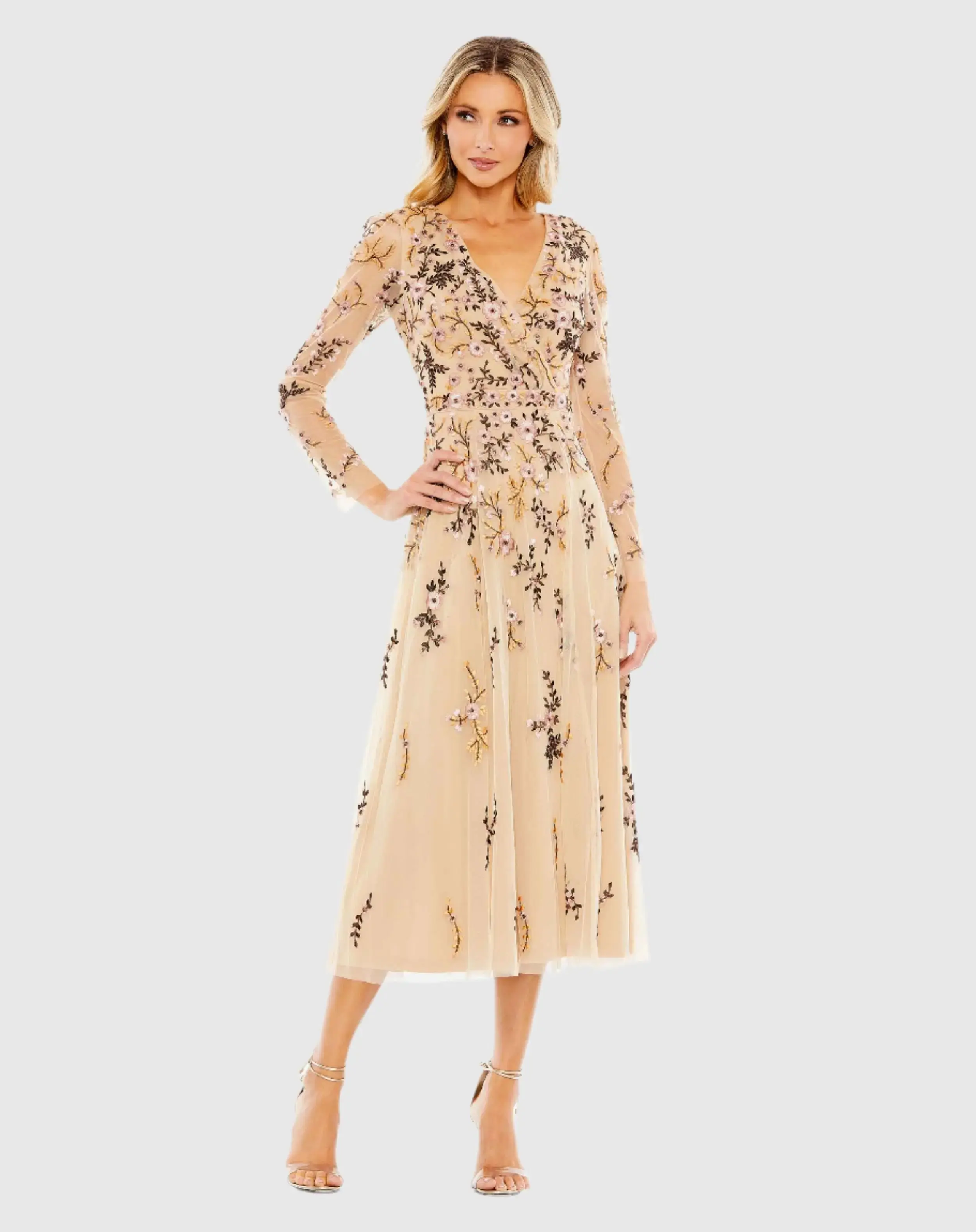 Multicolor Floral Embroidered A-Line Cocktail Dress - Image 2