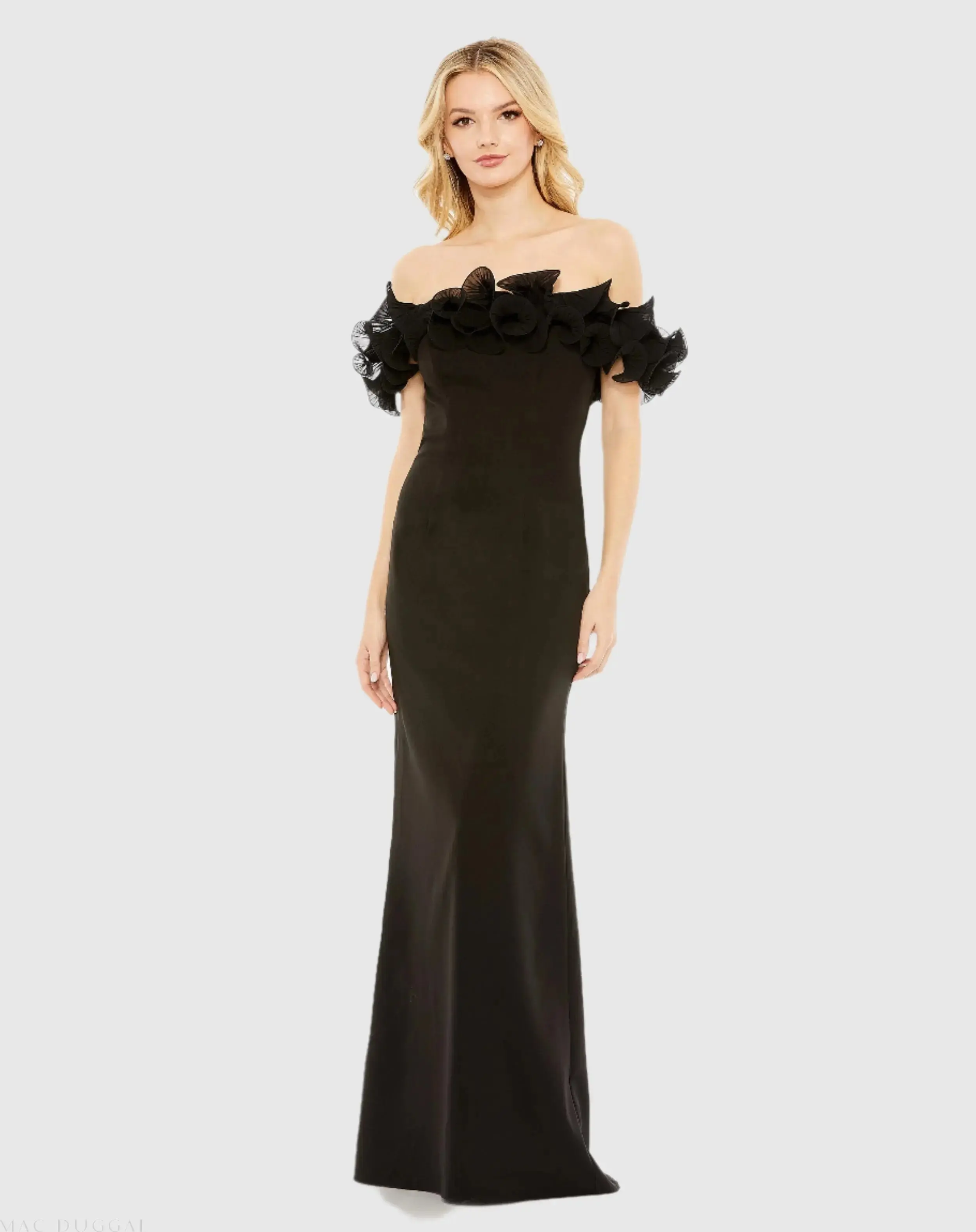 Off the Shoulder Ruffle Detail Column Gown - Image 2