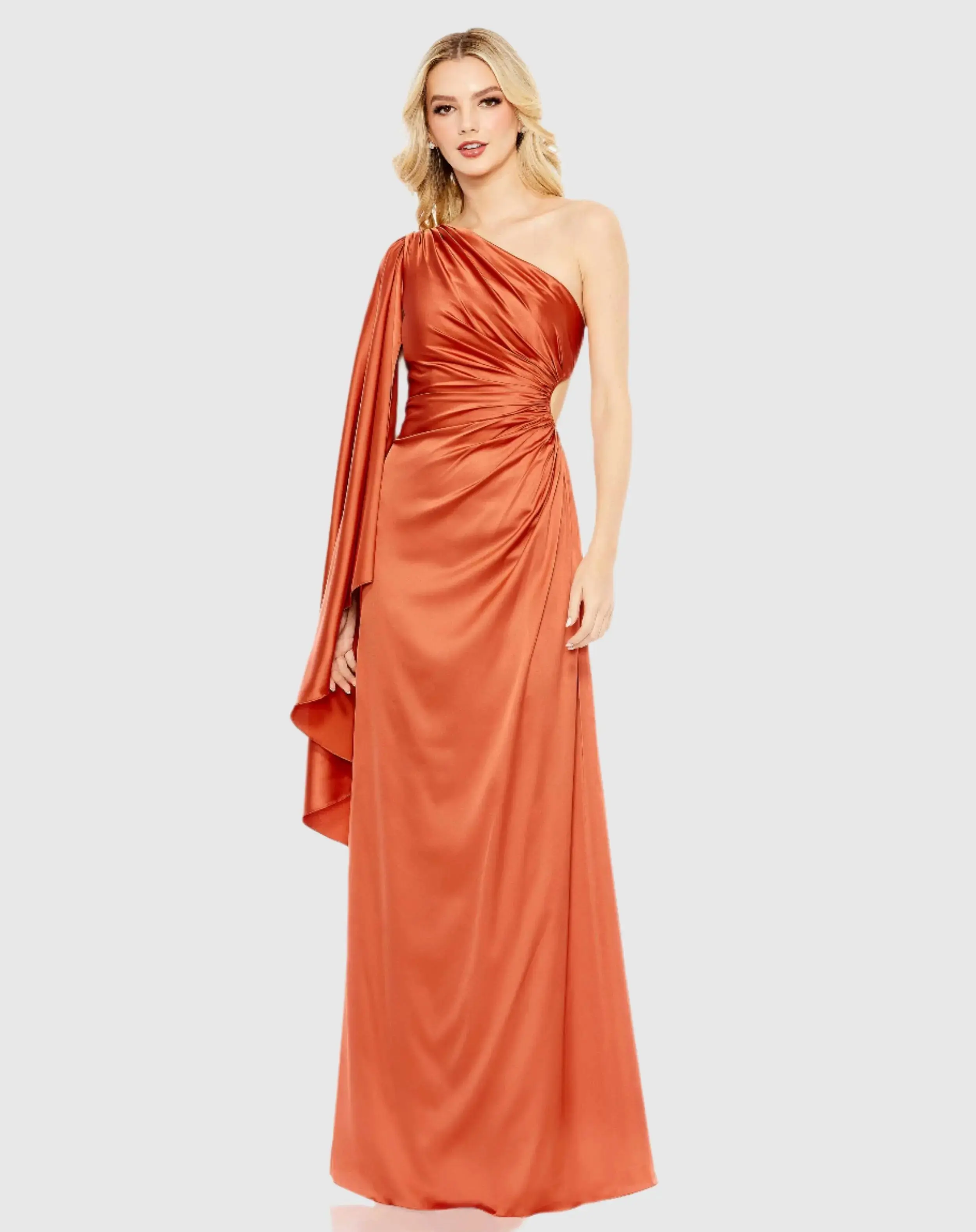 One Shoulder Bell Sleeve Draped Gown - Image 2