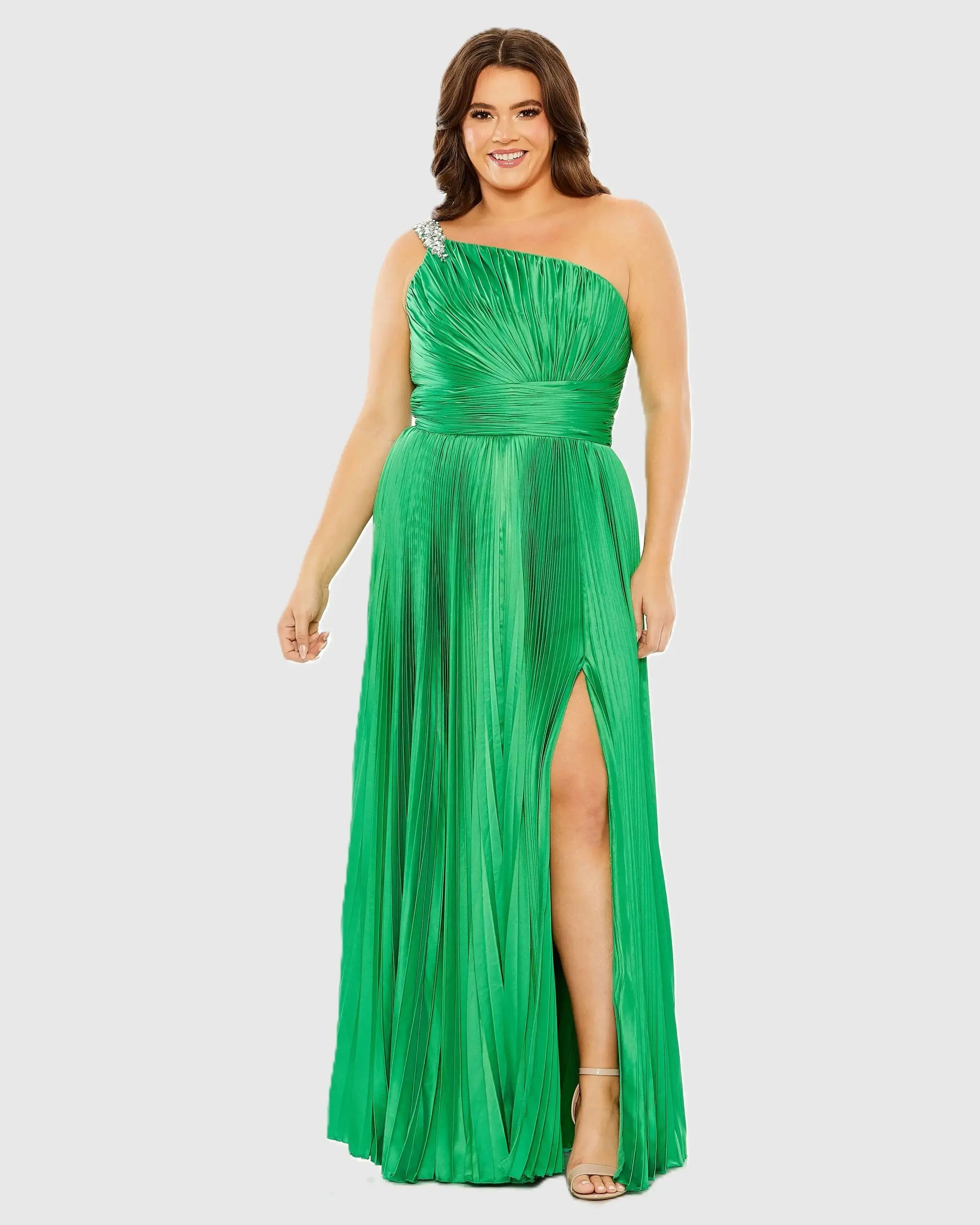 One Shoulder Embellished Pleated Sleeveless Gown - Image 2