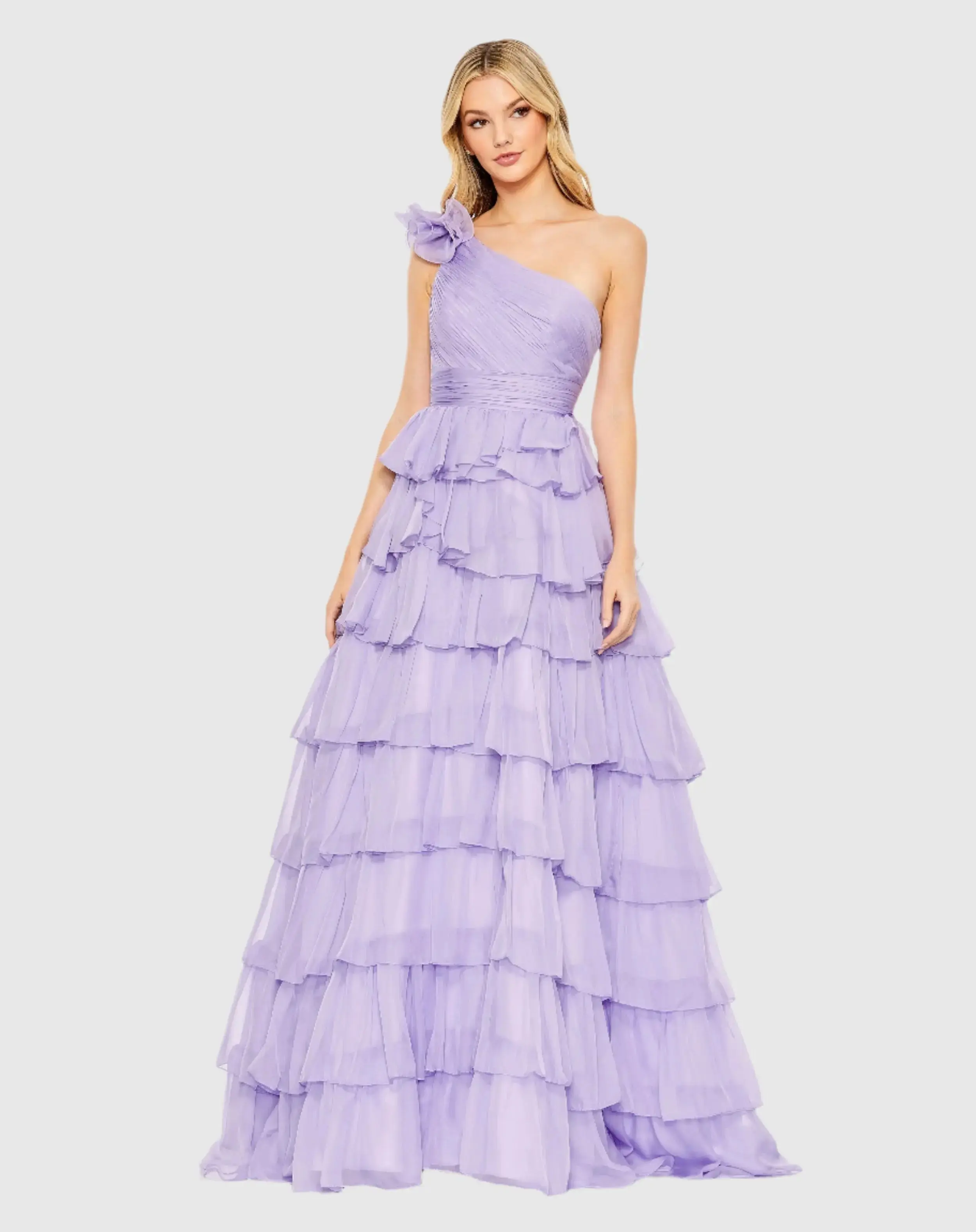 One Shoulder Ruffle Tiered Ballgown - Image 2