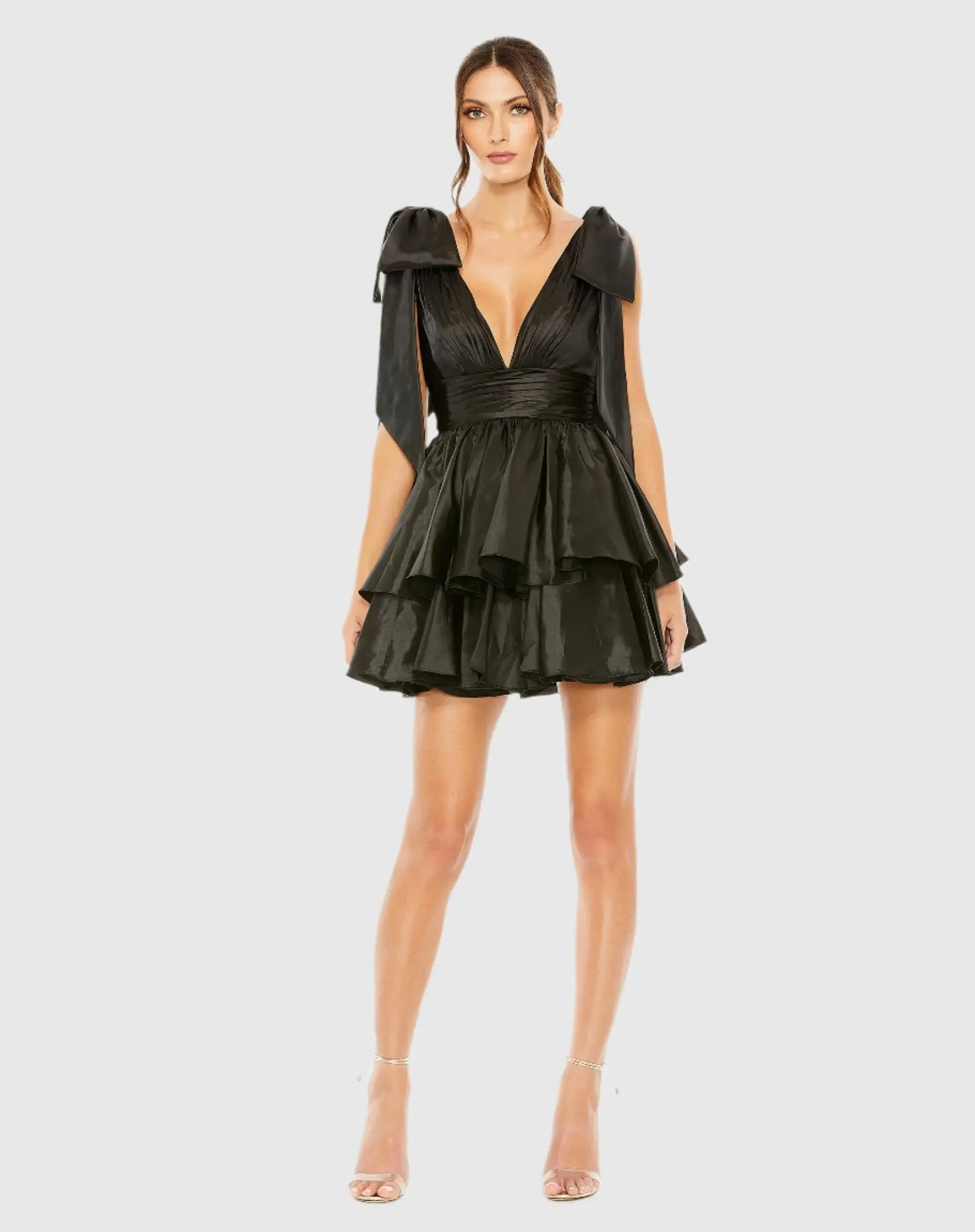Oversized Bow Deep V Ruffle Mini Dress - Image 2