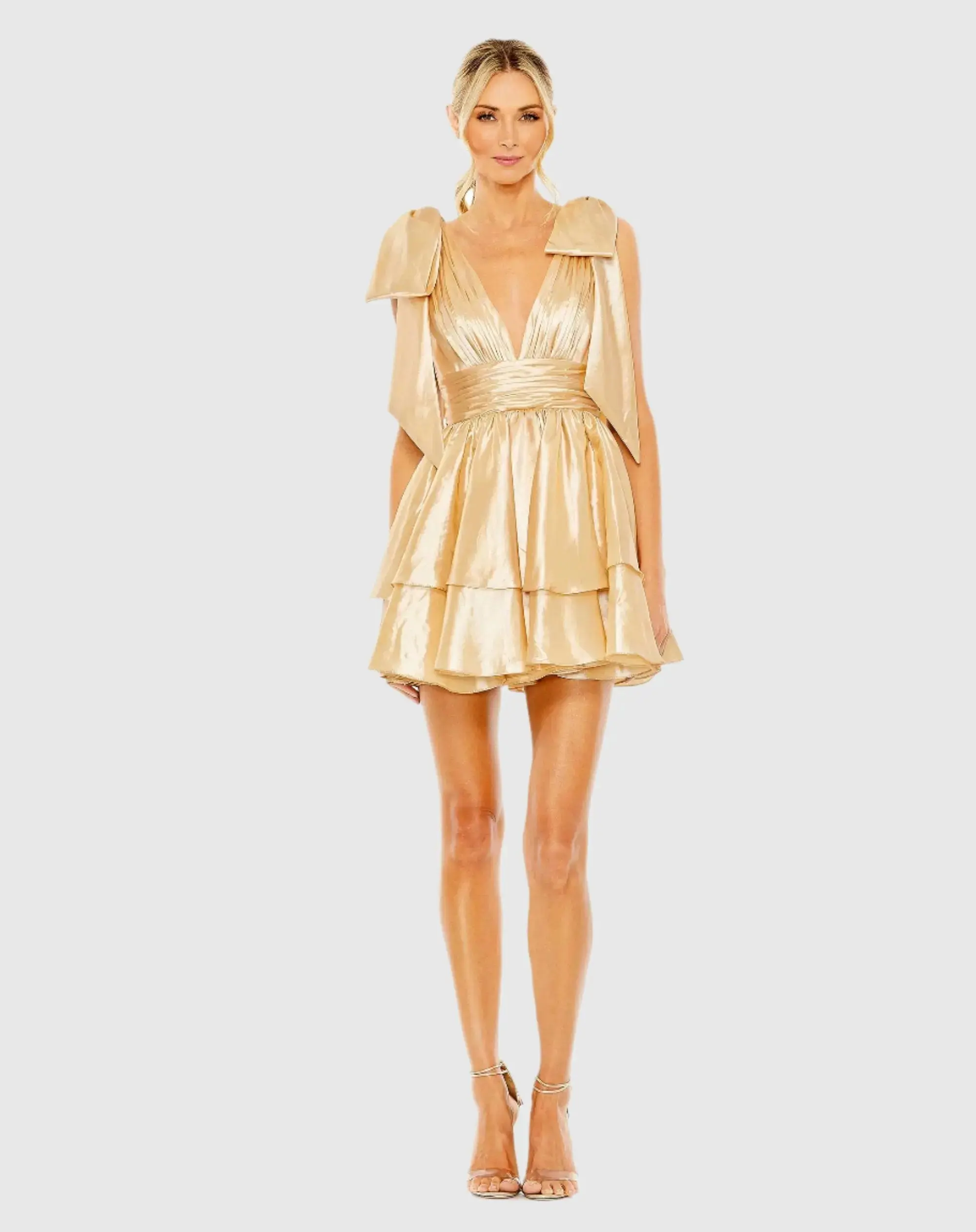Oversized Bow Deep V Ruffle Mini Dress - Image 3