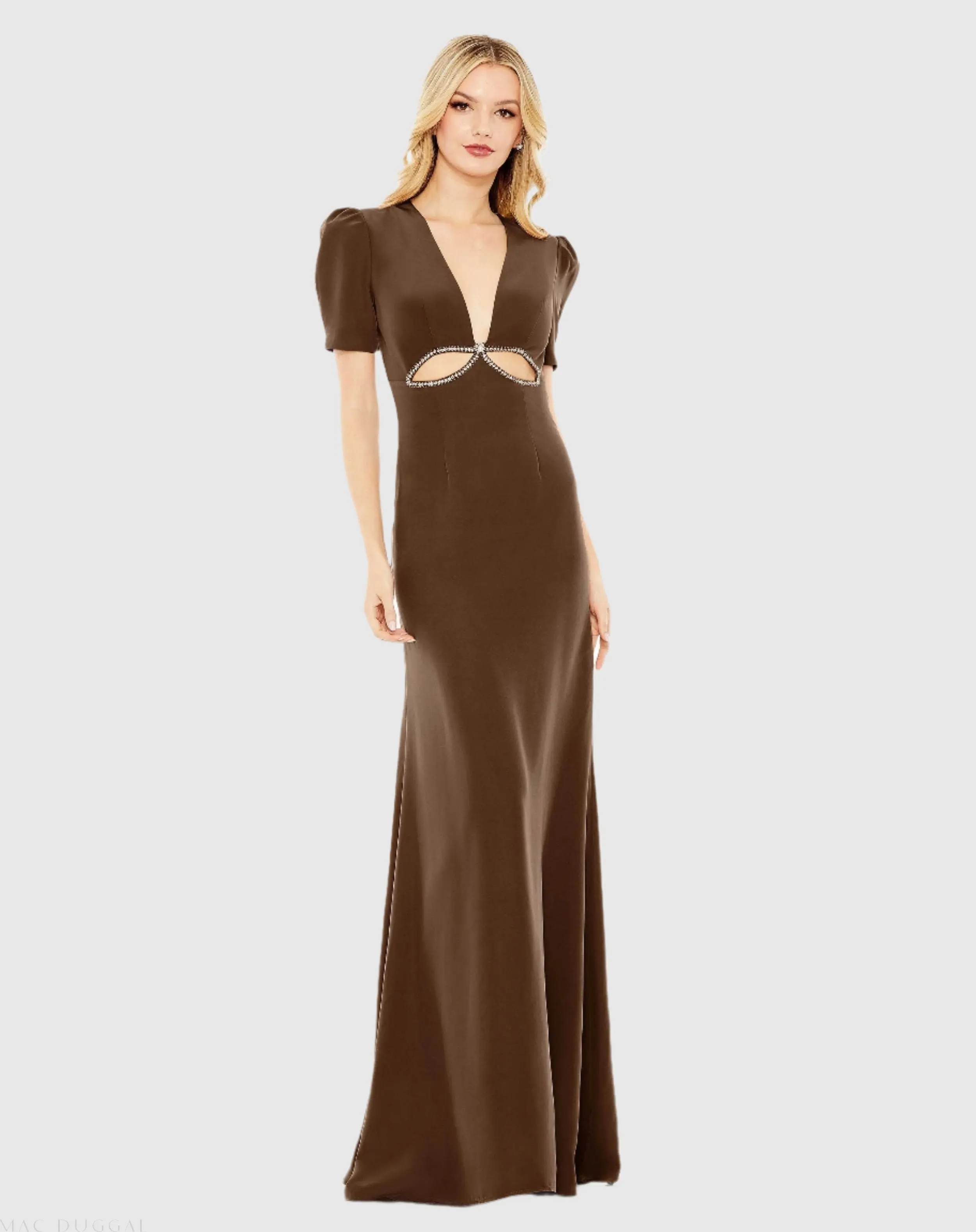 Plunge Neck Puff Sleeve Cut Out Gown - Image 2