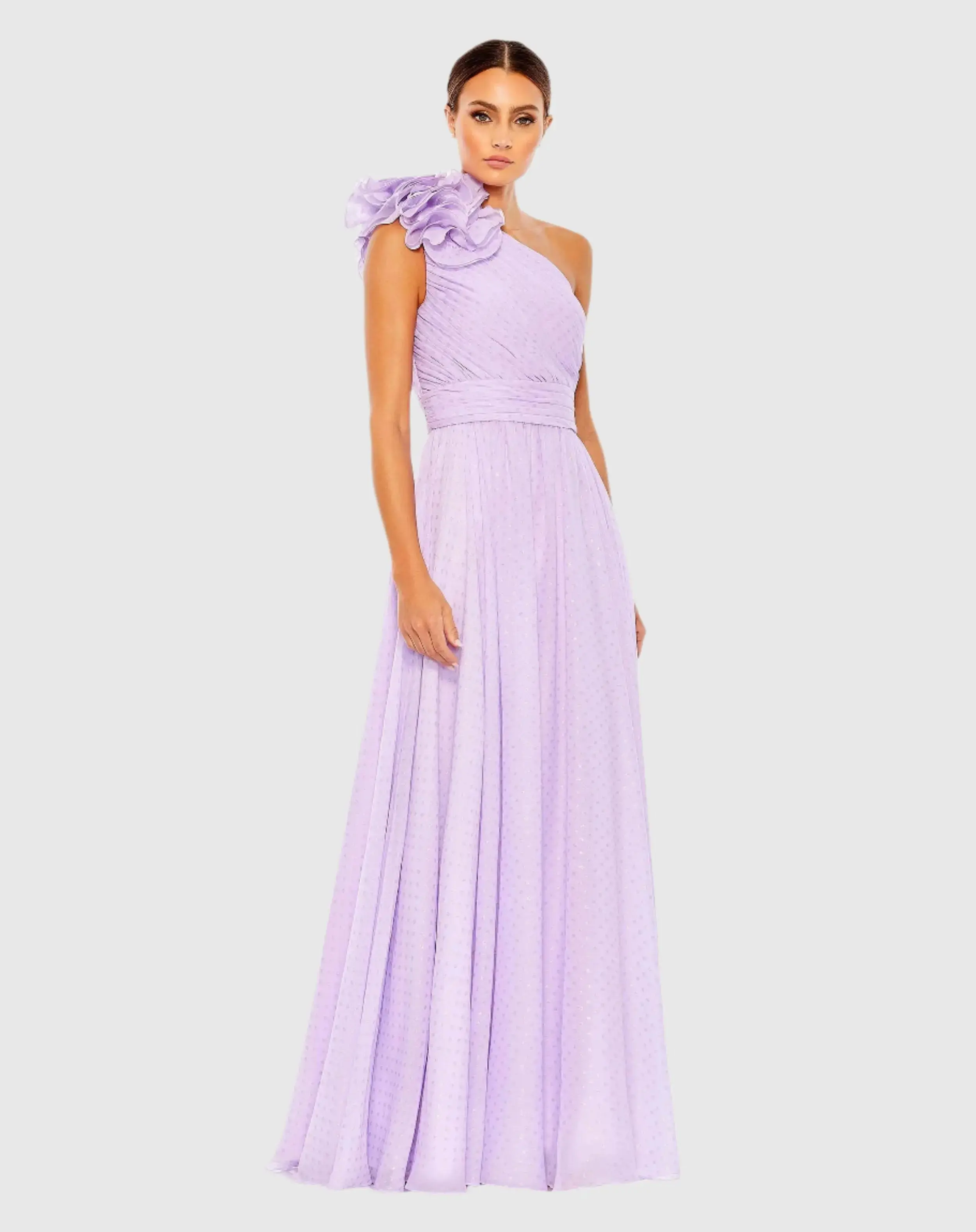 Polka Dot Ruffled One Shoulder Gown - Image 2