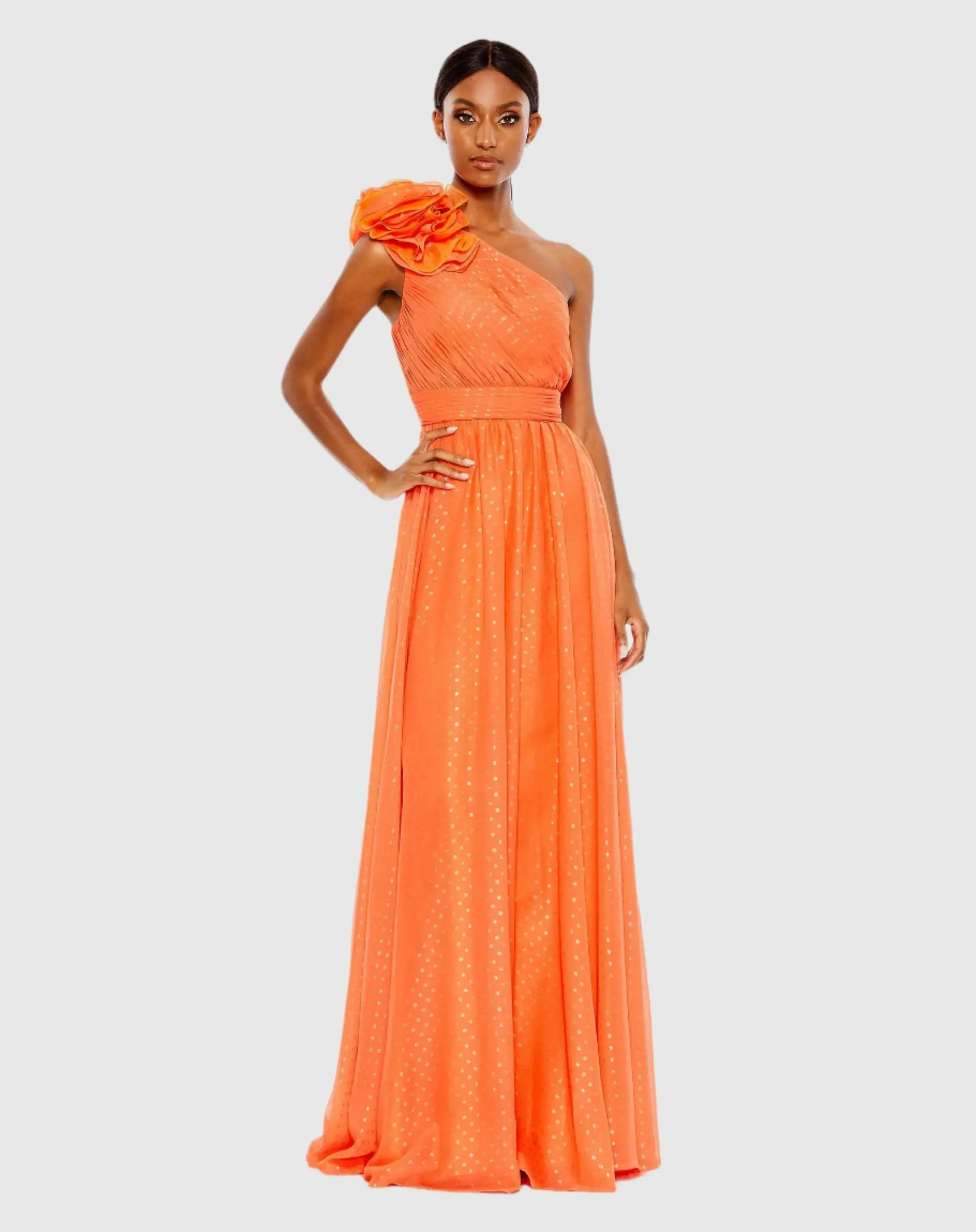 Polka Dot Ruffled One Shoulder Gown - Image 4