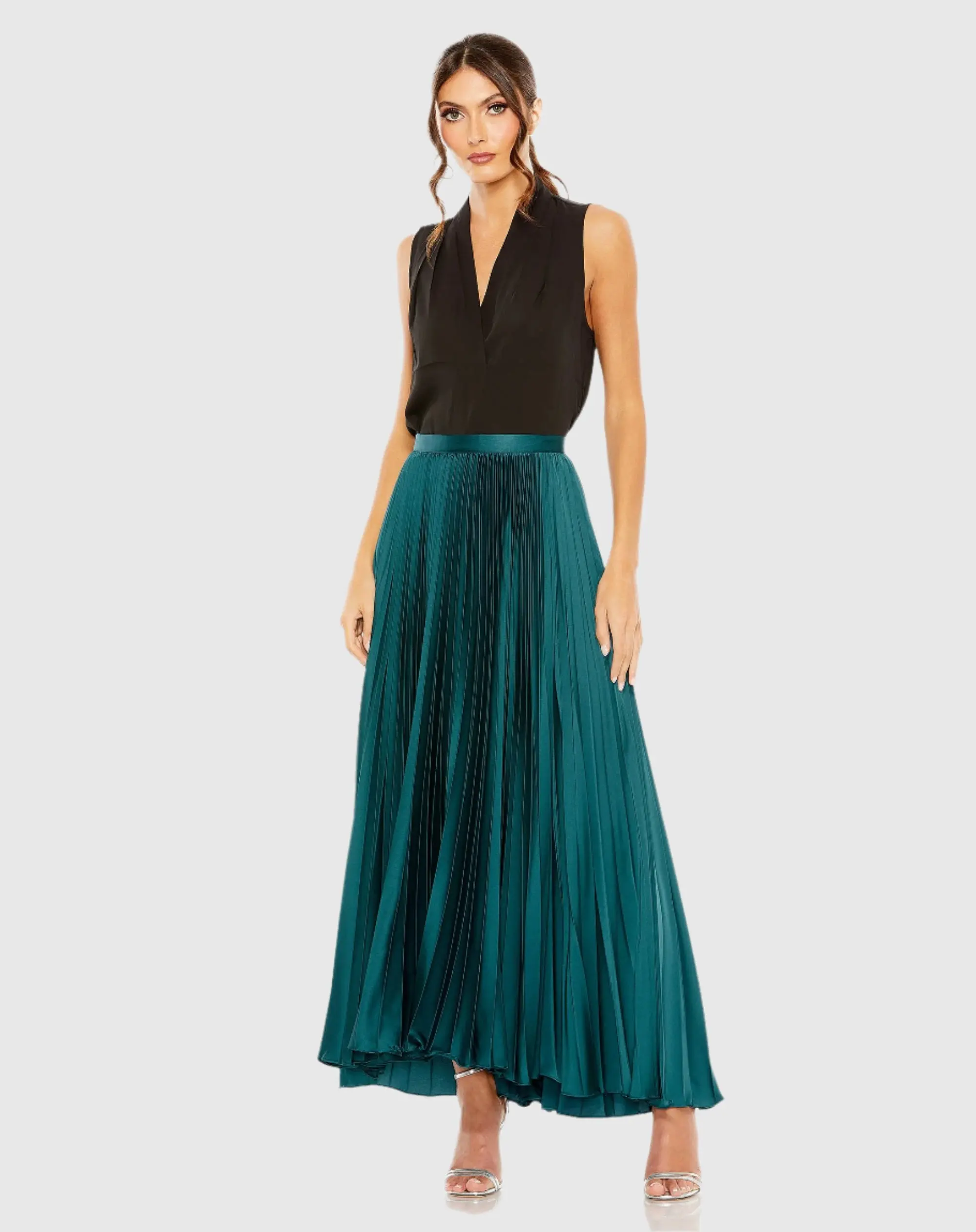 Blue Pleated Satin Maxi Skirt - Image 3