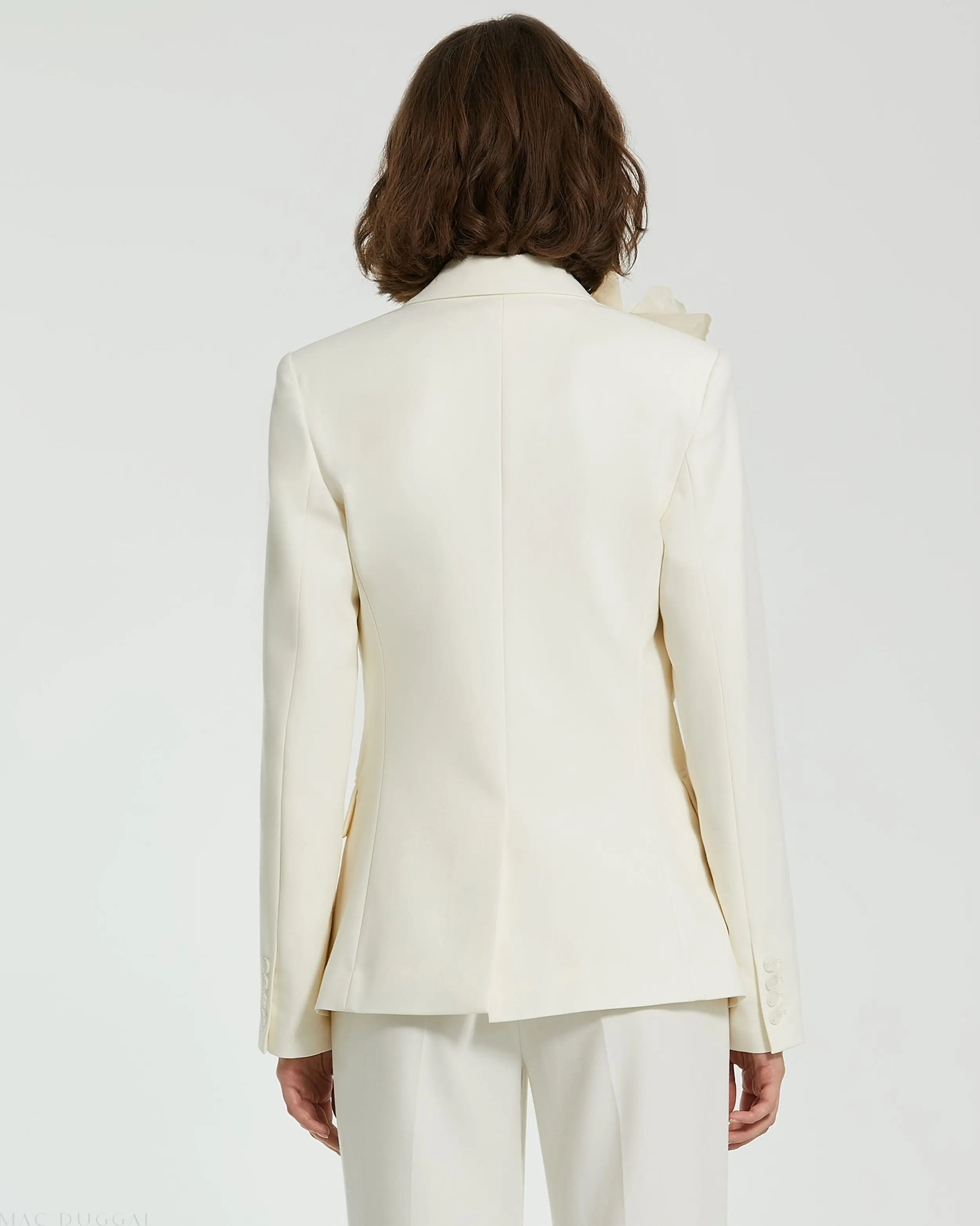 Ivory Classic Crepe Blazer Jacket With Flower - Image 4