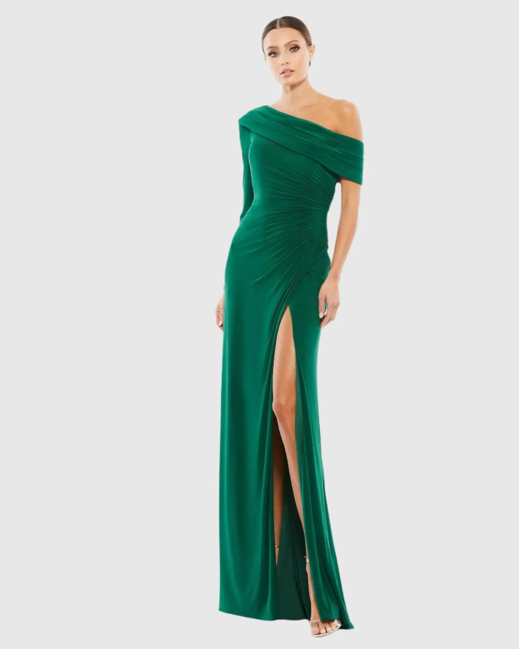 Ruched Jersey Drop Shoulder Foldover Gown - Image 2