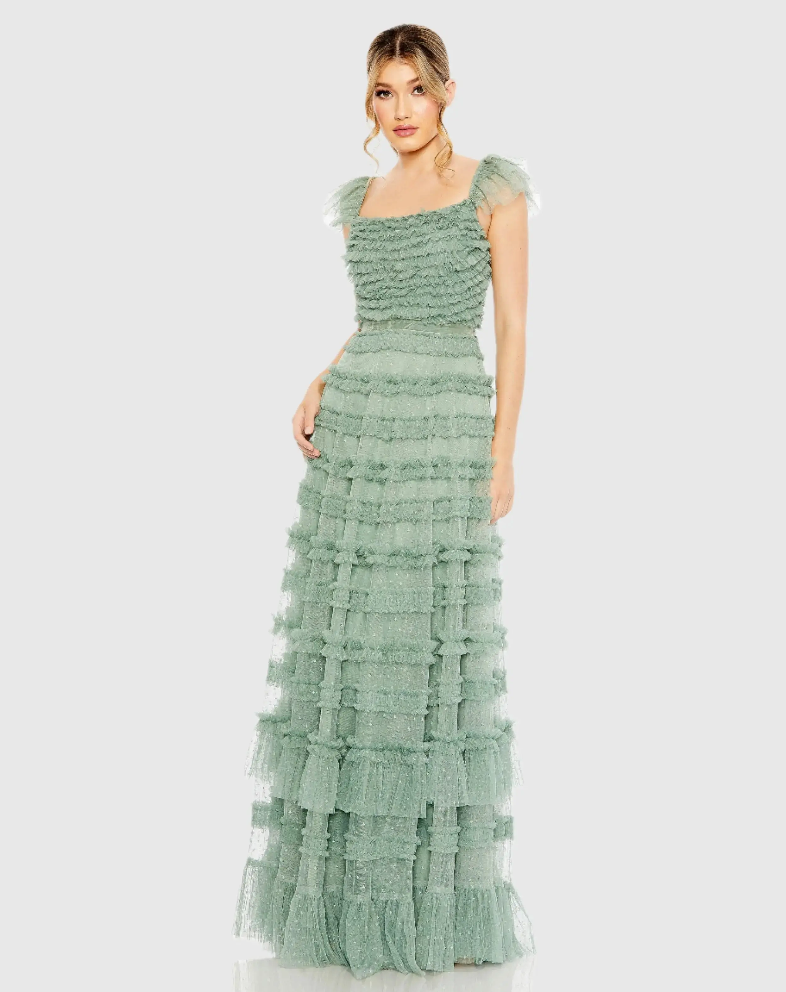 Ruffle Cap Sleeve Tiered Ruffle Gown - Image 2