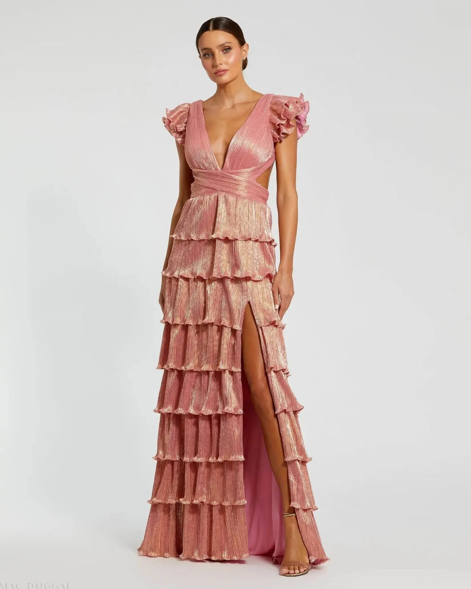 Ruffle Tiered Criss Cross Lace Up Gown - Image 2