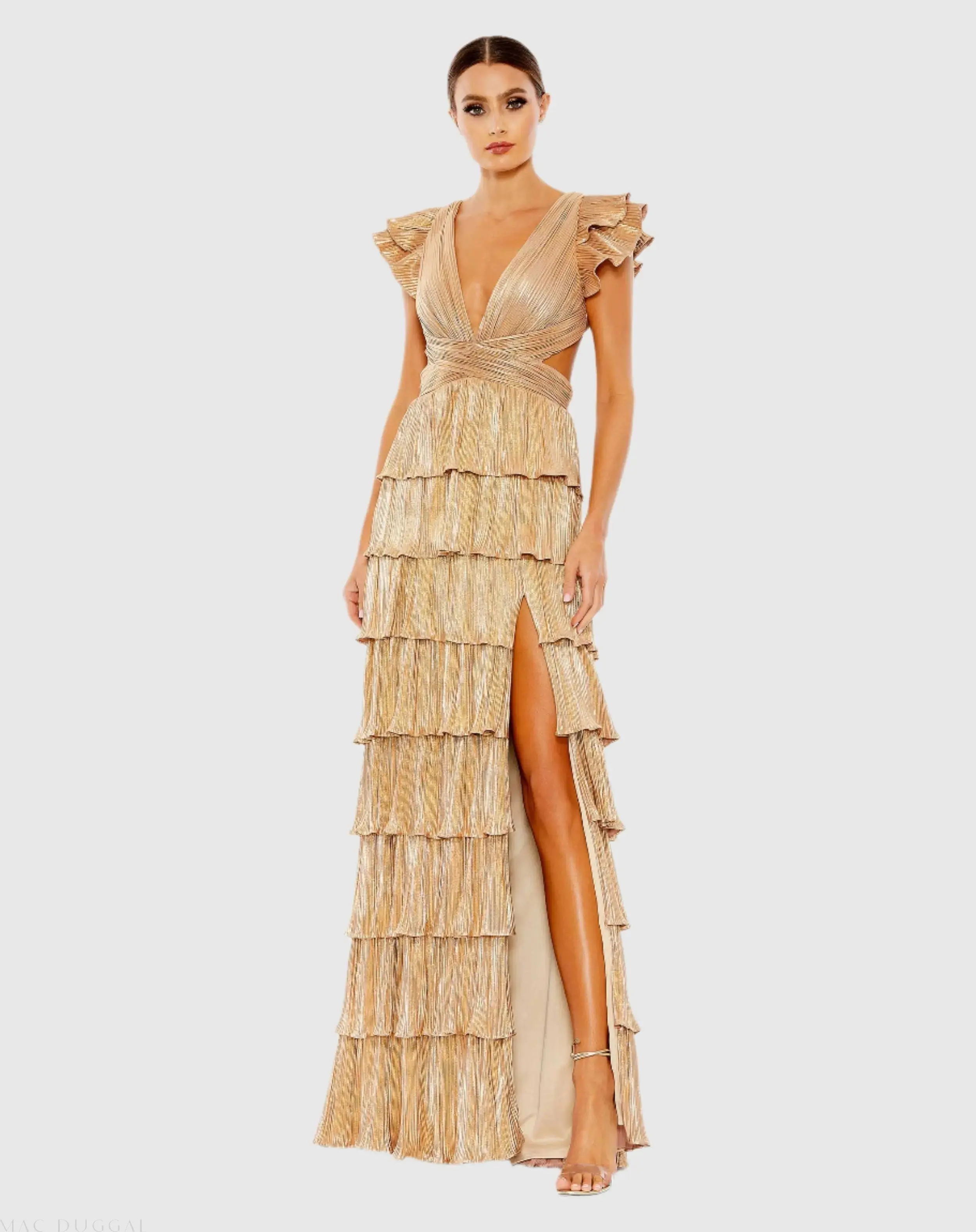 Ruffle Tiered Criss Cross Lace Up Gown - Image 4