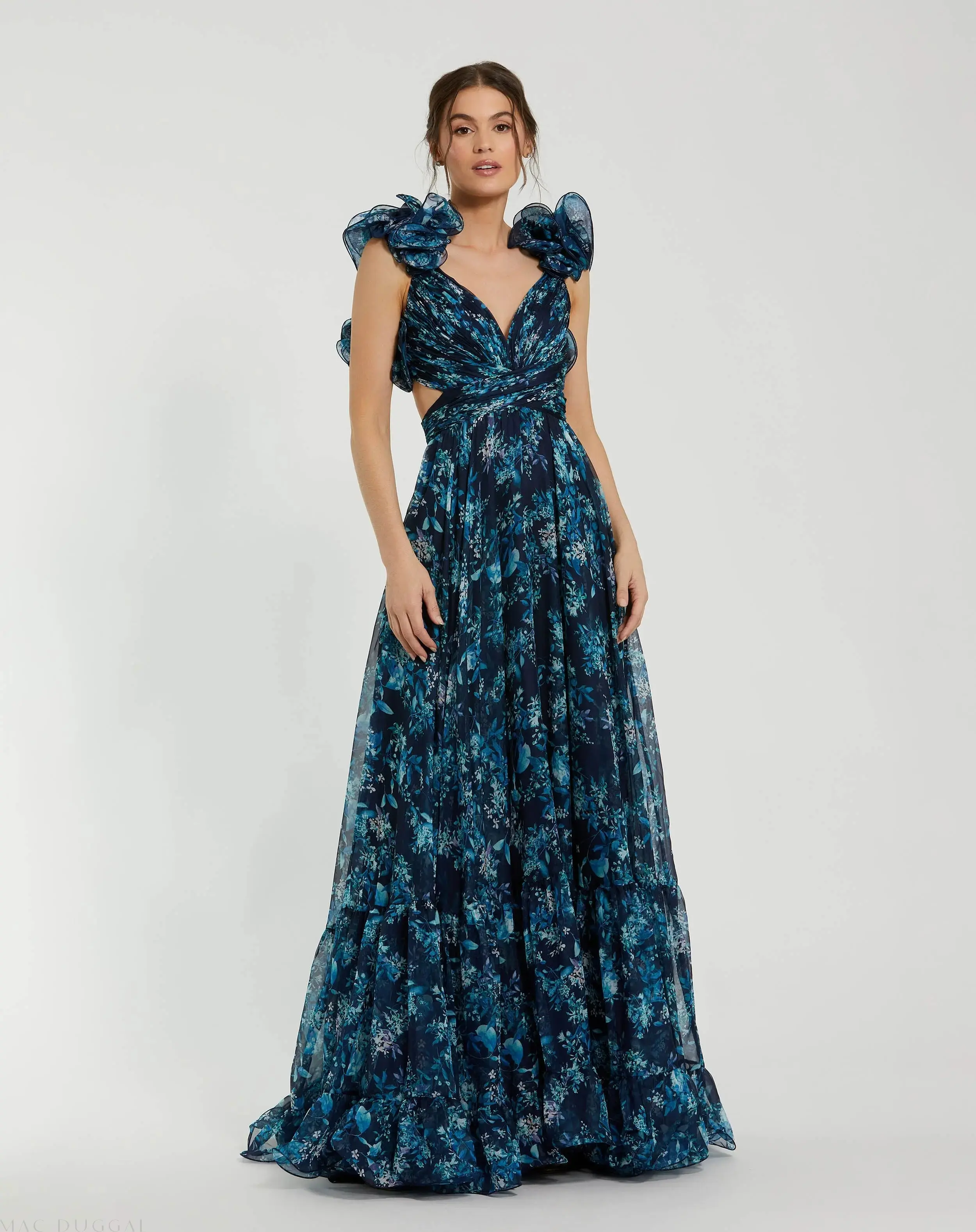 Ruffle Tiered Floral Cut-Out Chiffon Gown - Image 4