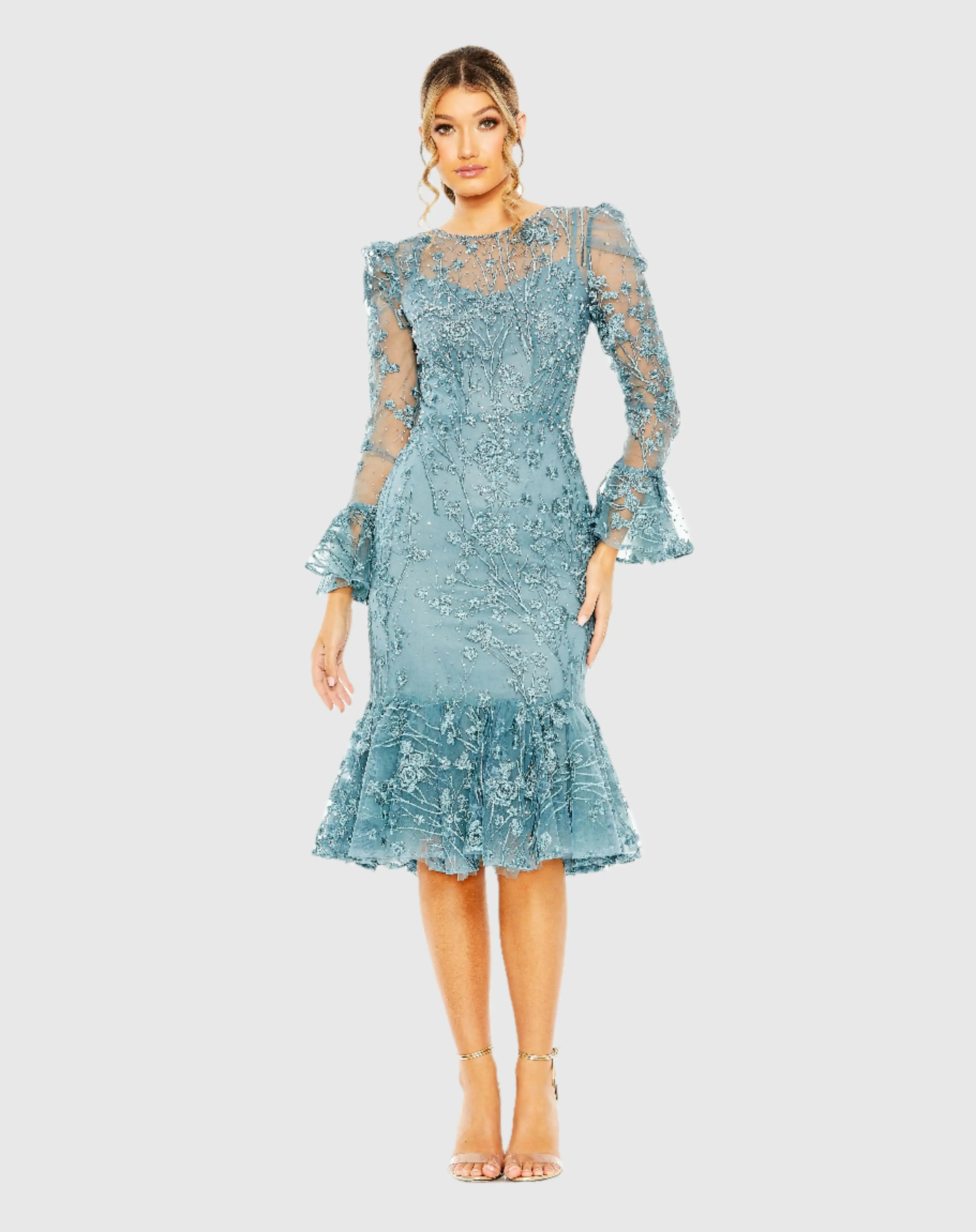 Ruffle Wrist Embellished High Neck Midi Dress - Image 2