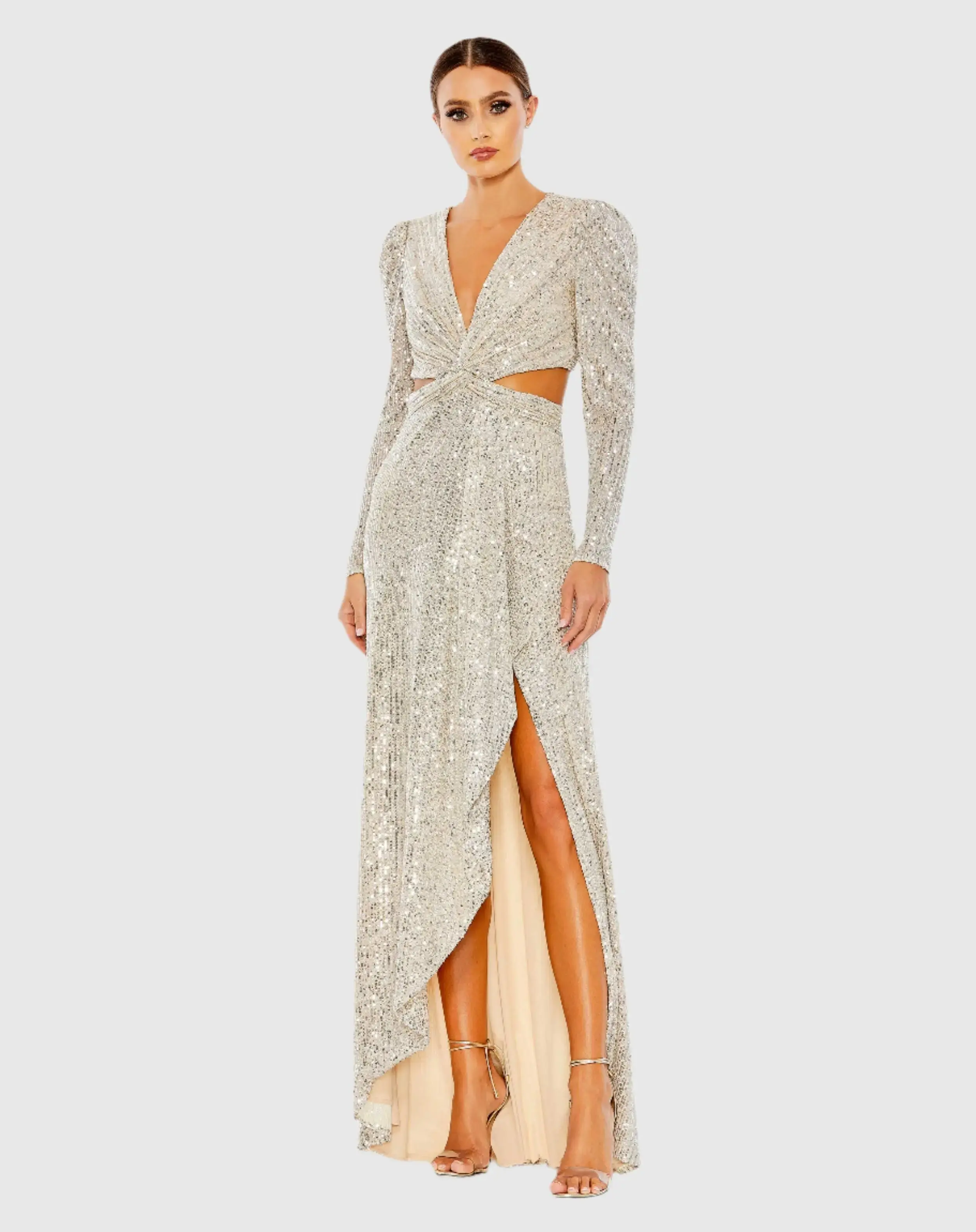 Sequined Criss Cross Long Sleeve Gown - Image 2
