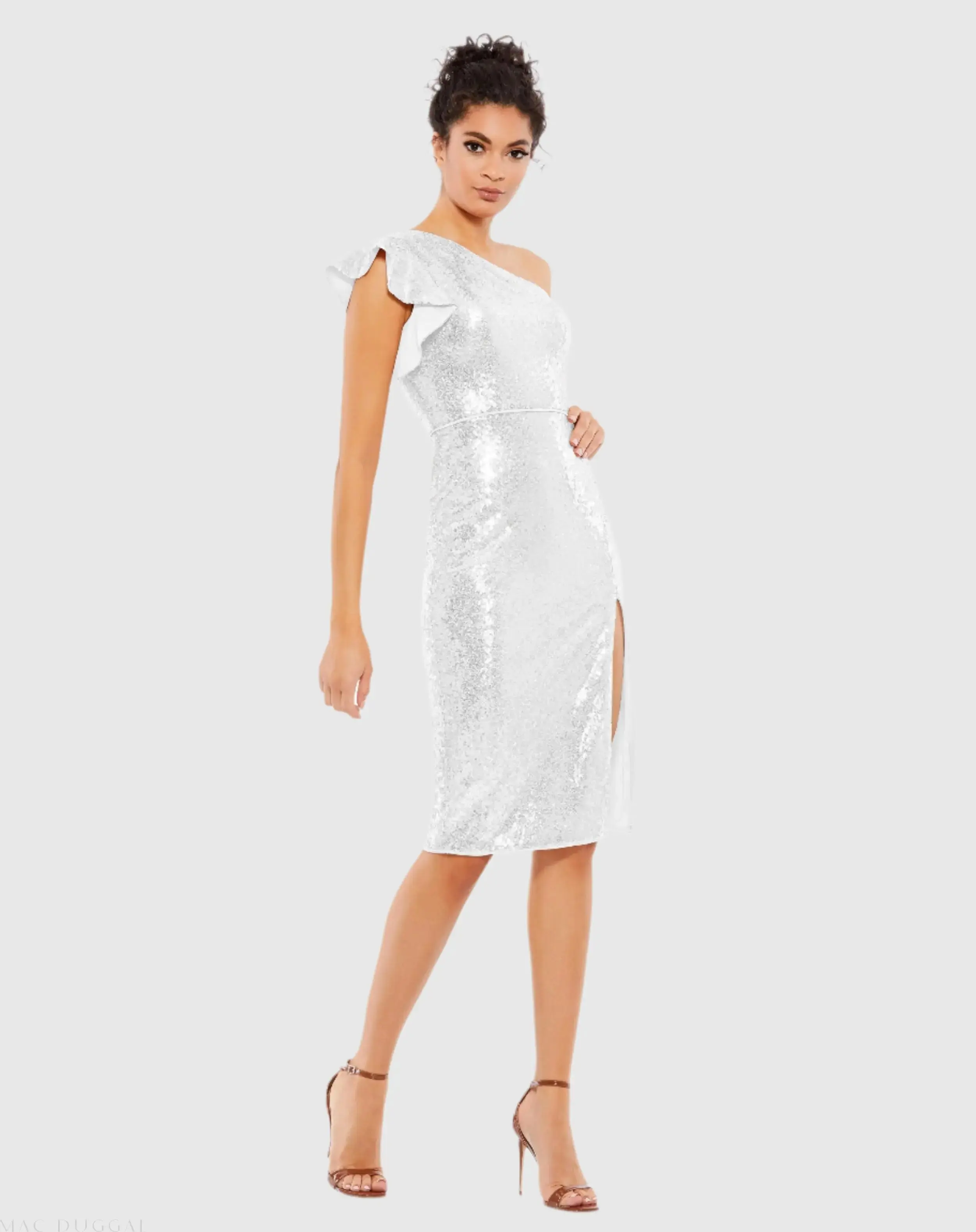 Sequined Flutter One Shoulder Fitted Midi Dress - Image 2