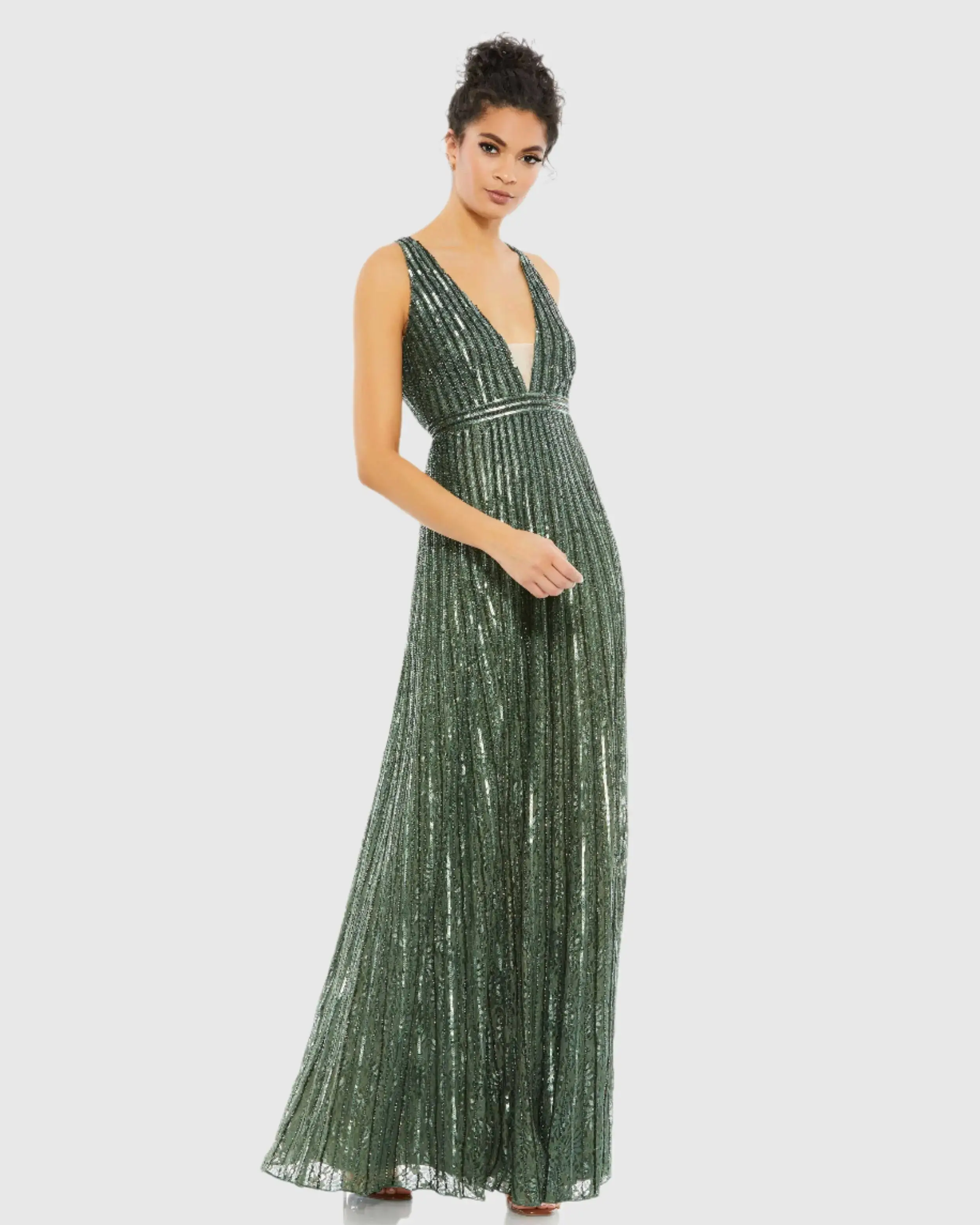 Sequined Sleeveless Plunge Neck Flowy Gown - Image 2