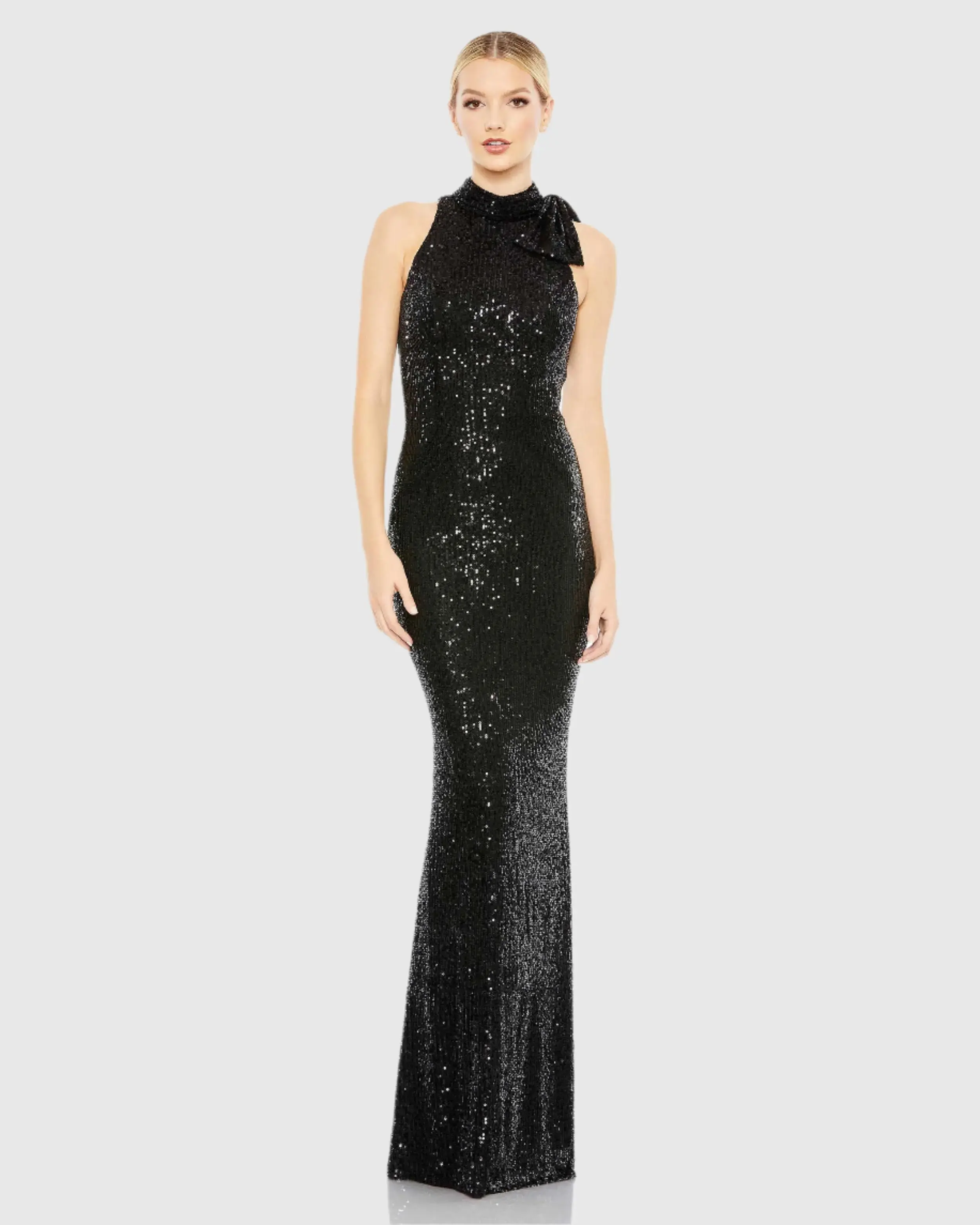 Sequined Soft Tie Halter Neck Column Gown - Image 4