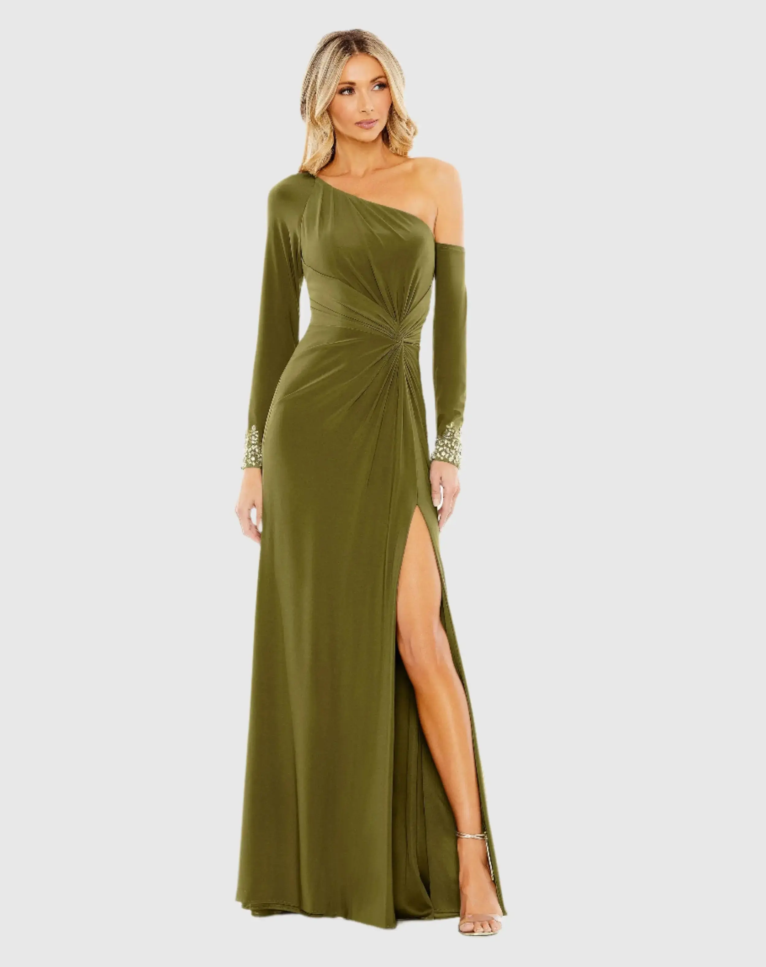 Side Twist Drop Shoulder Beaded Cuff Gown - Image 2