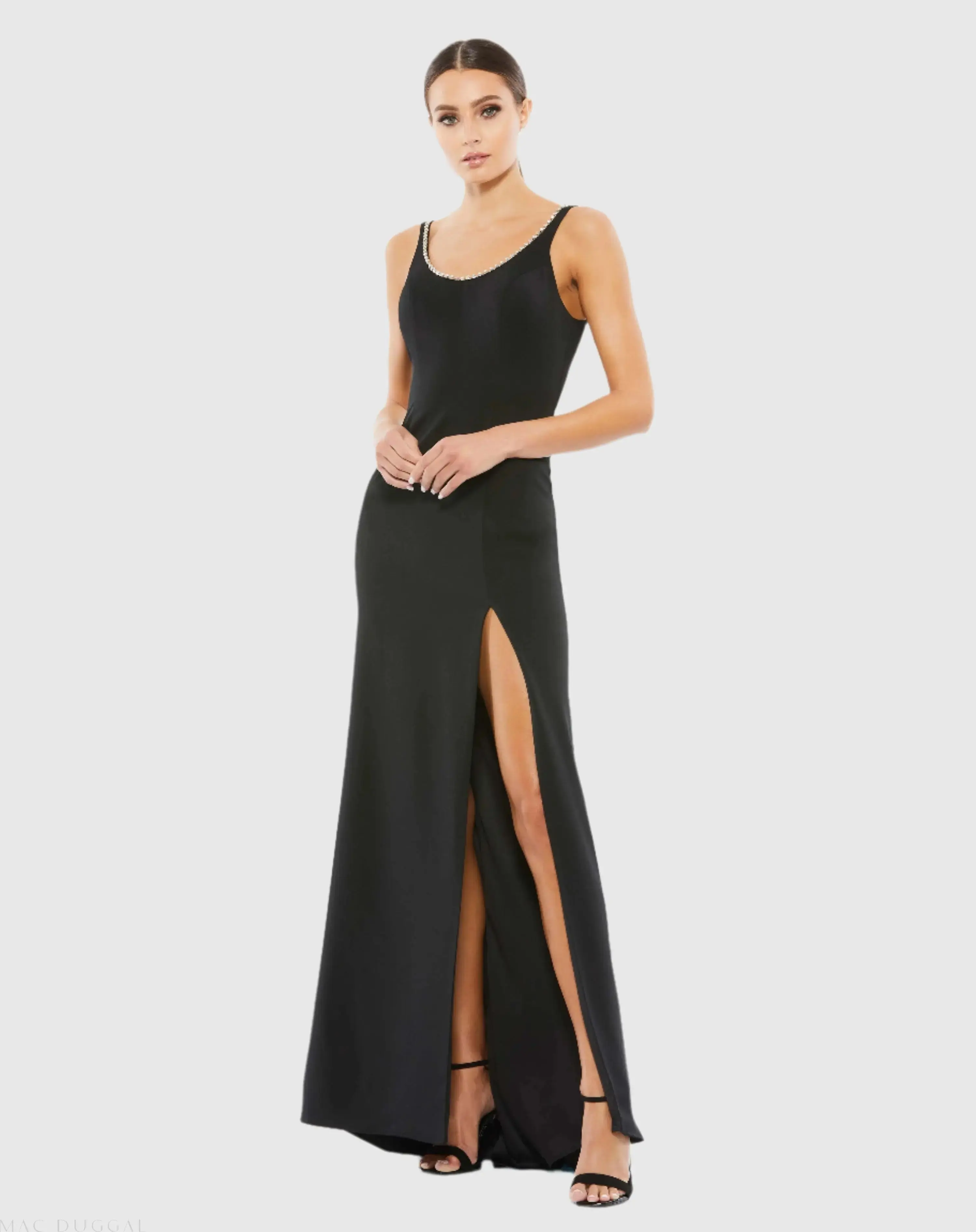 Sleeveless Crystal Scoop Neckline Column Gown with High Slit - Image 2