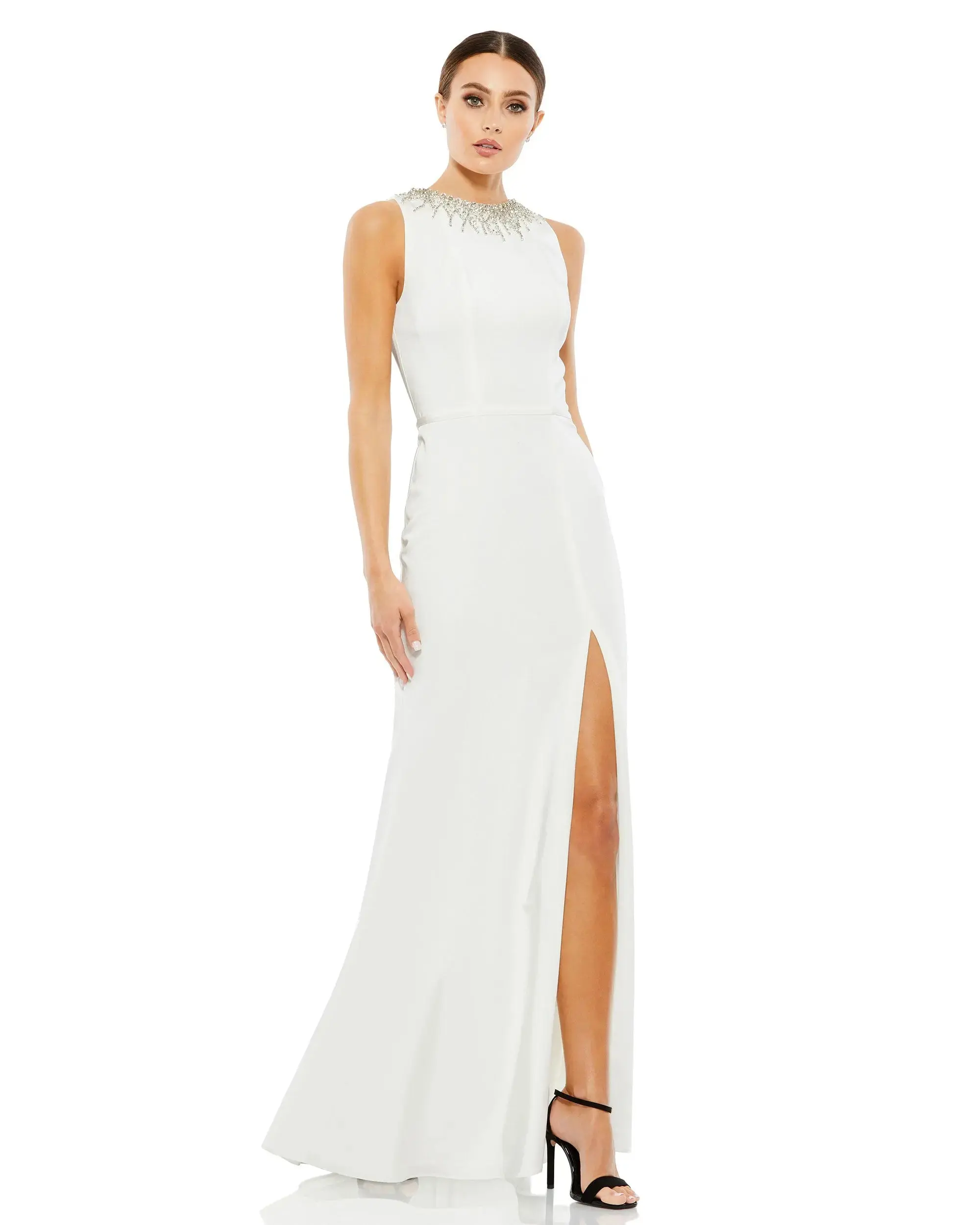 Sleeveless Rhinestone Collar Column Gown - Image 2