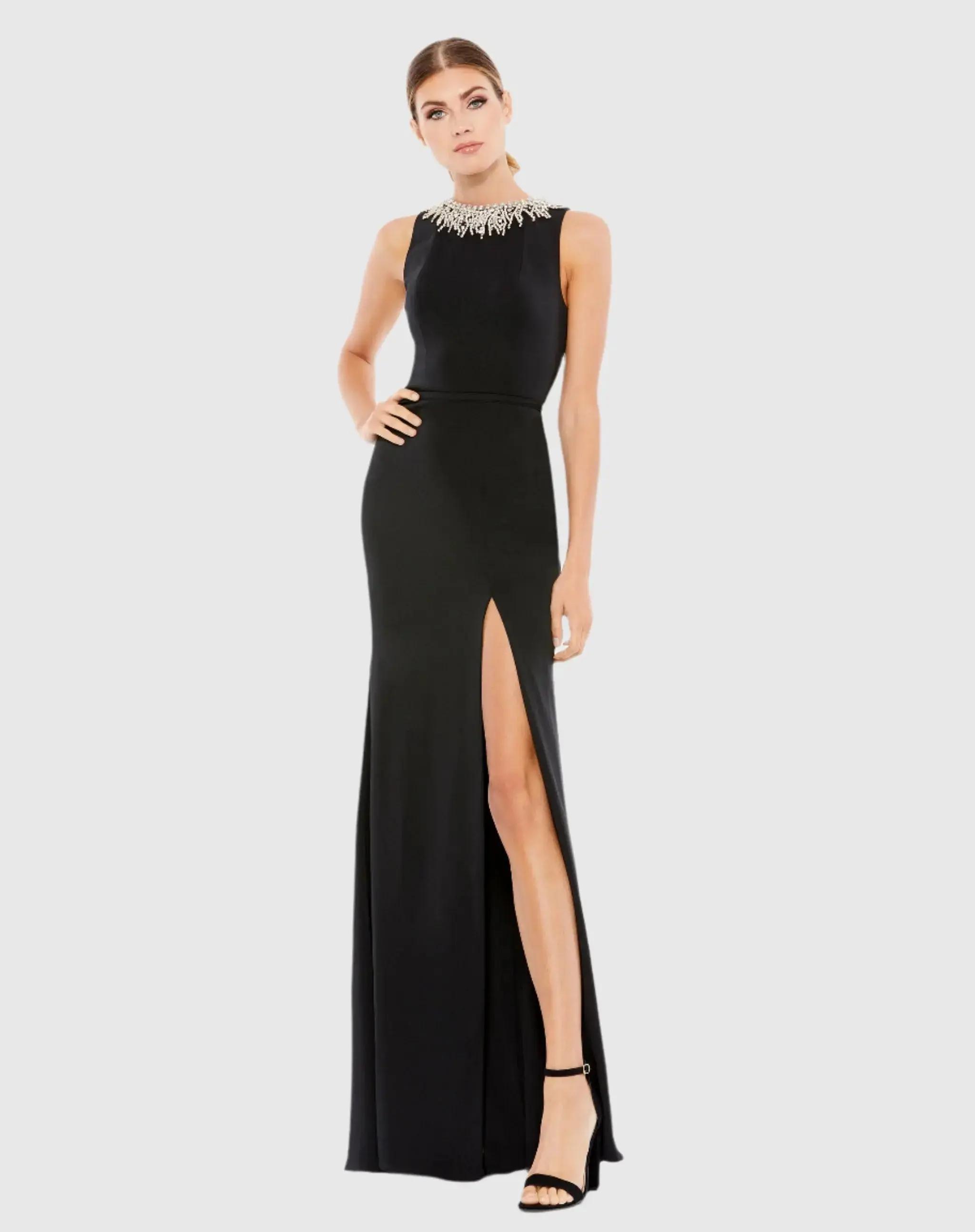 Sleeveless Rhinestone Collar Column Gown - Image 3