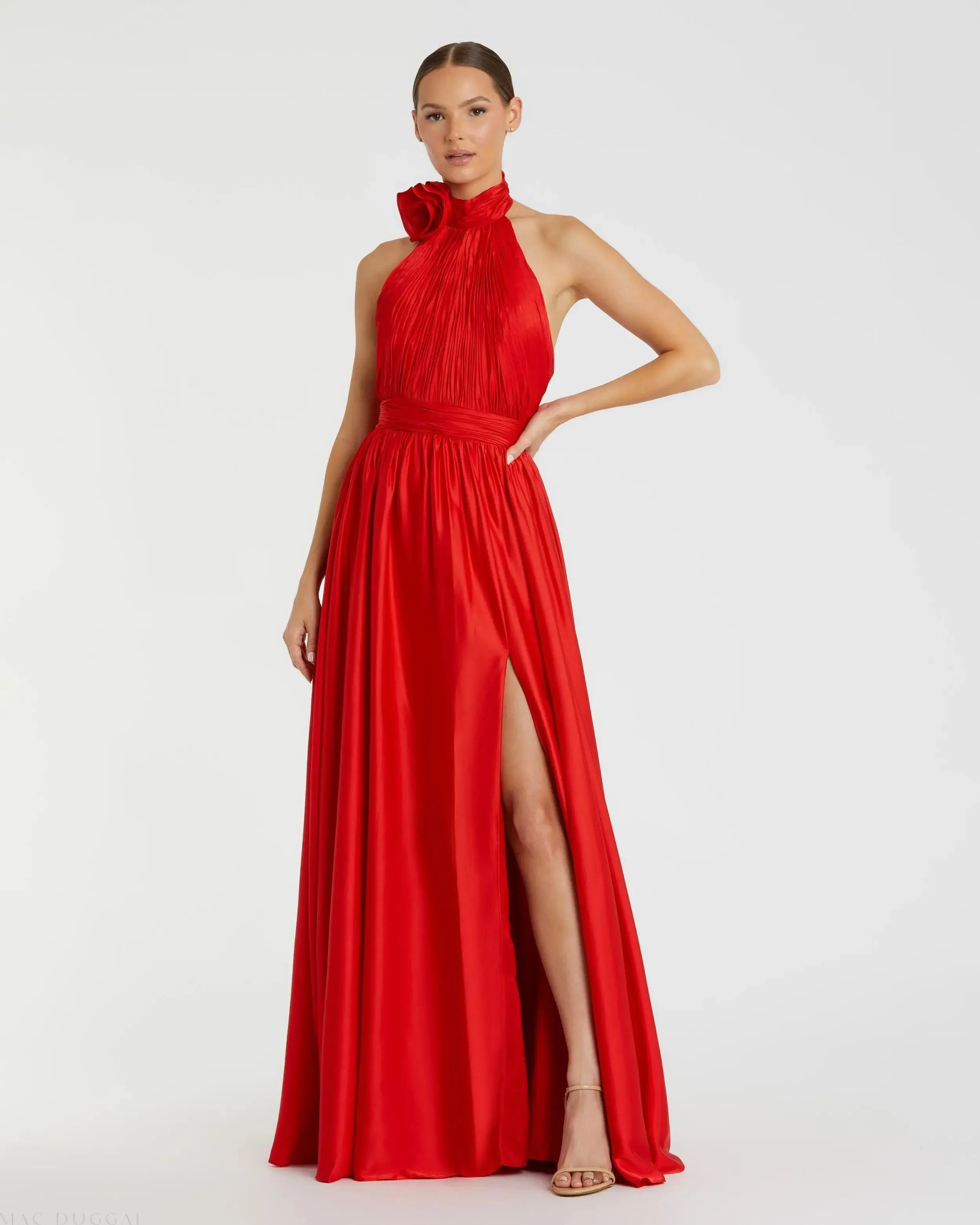 Soft Tie Halter Neck High Slit Gown - Image 2