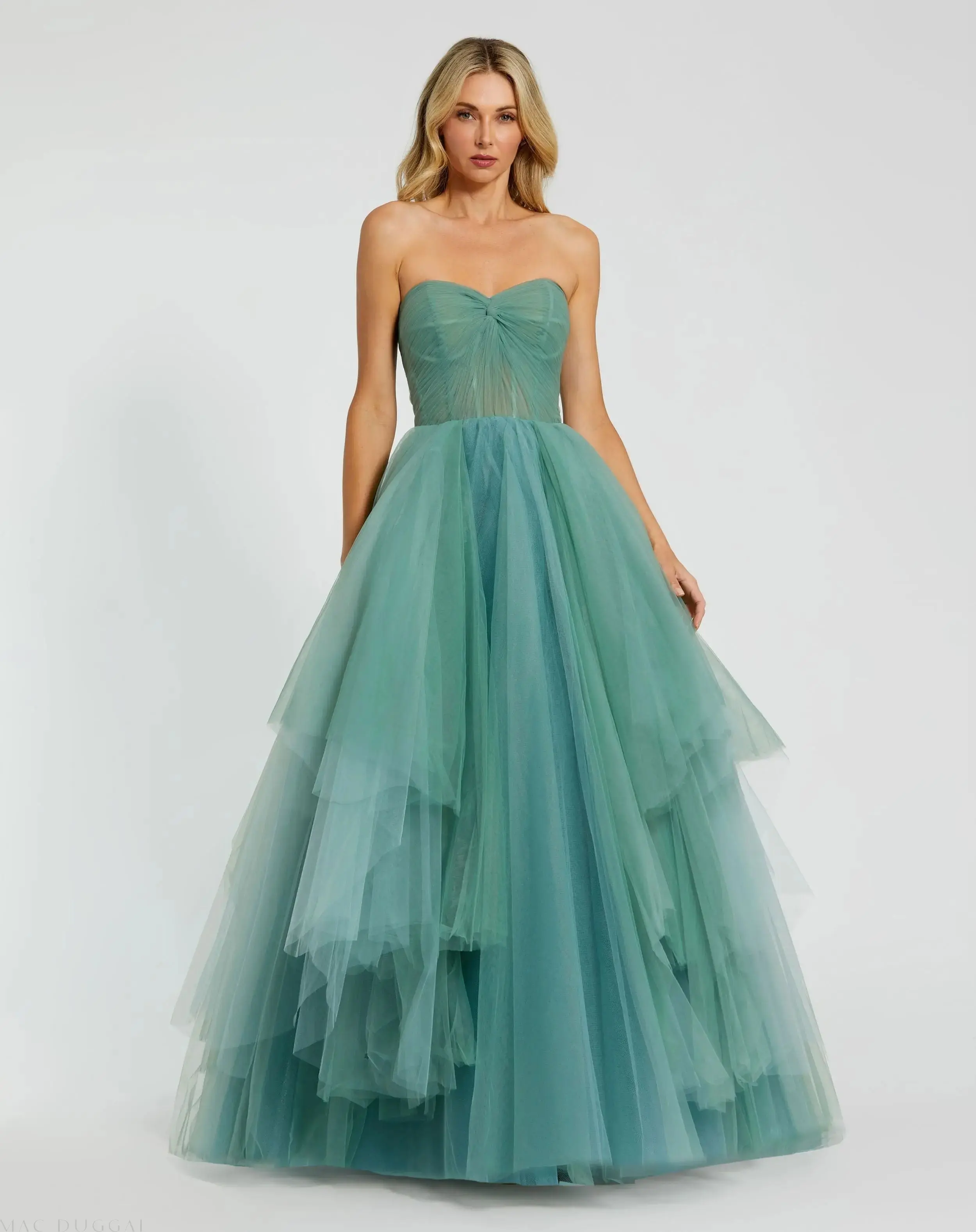 Strapless Bustier Twist Top Ruffle Ballgown - Image 2