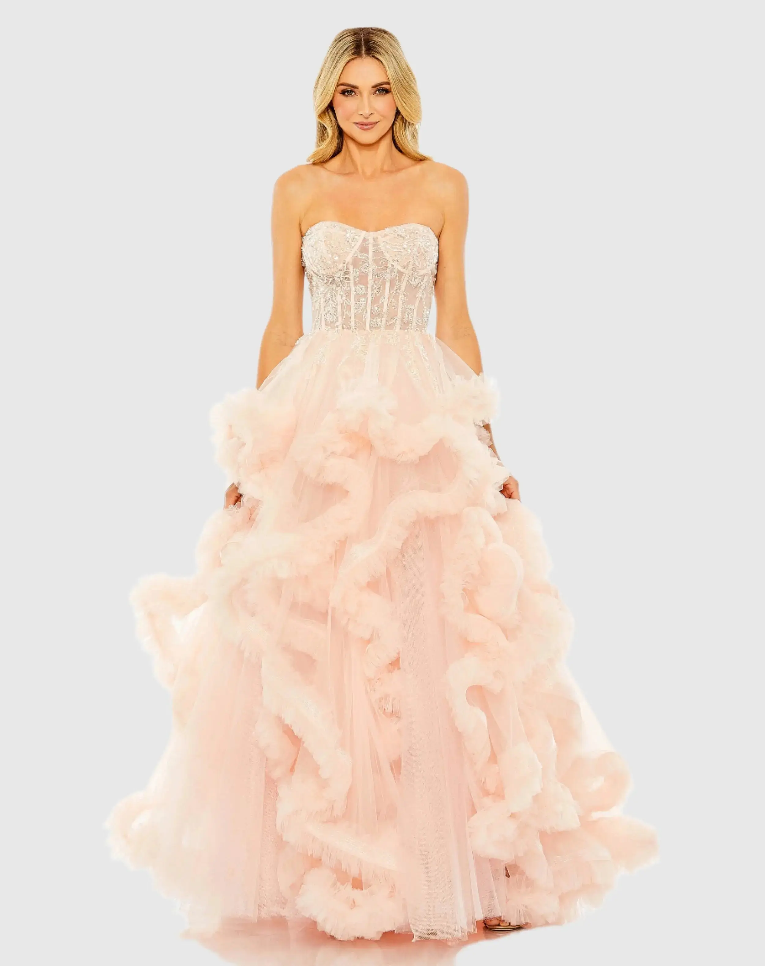 Strapless Corset Detail Tulle Layered Gown - Image 2