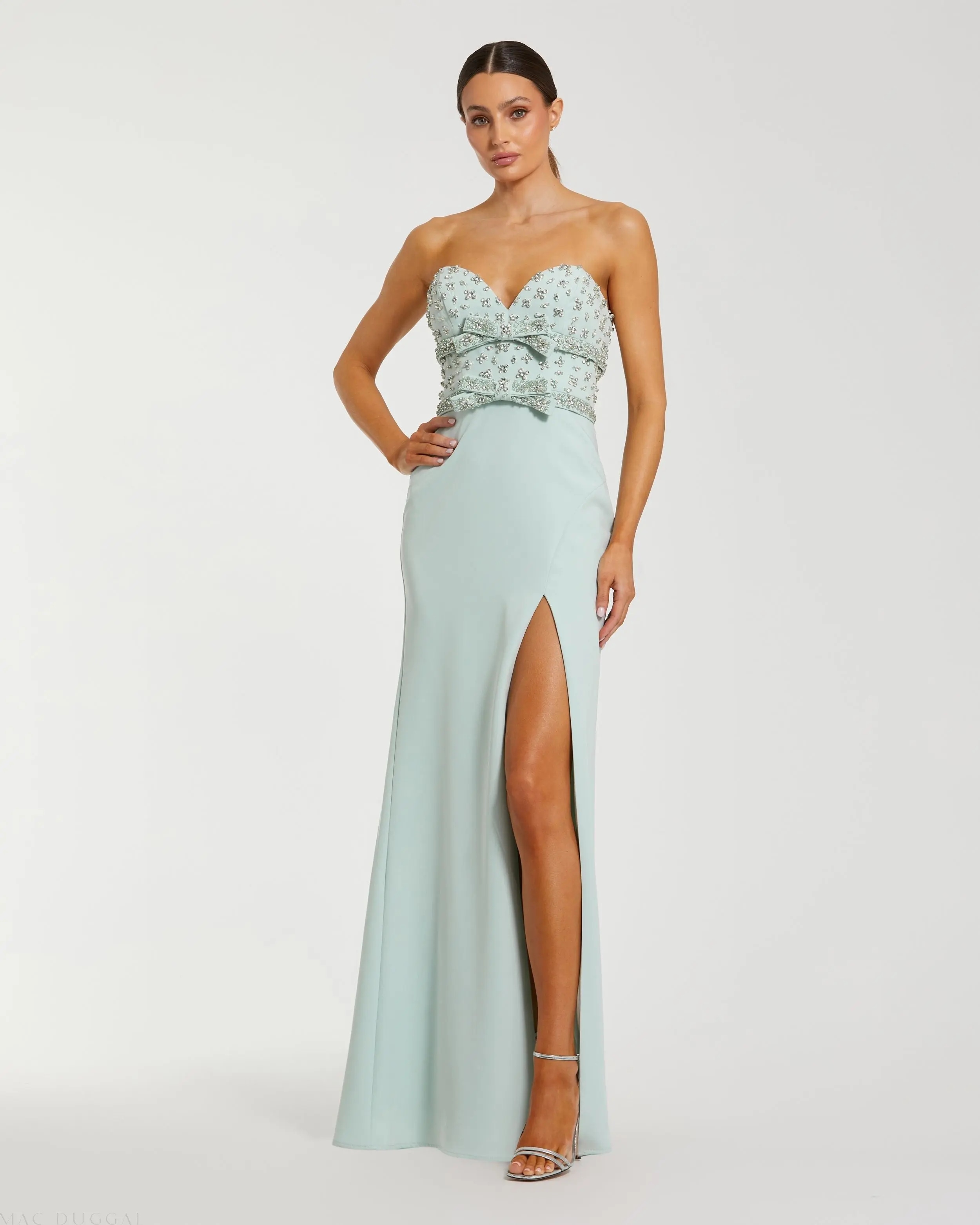 Strapless Rhinestone Bodice Crepe Gown - Image 2