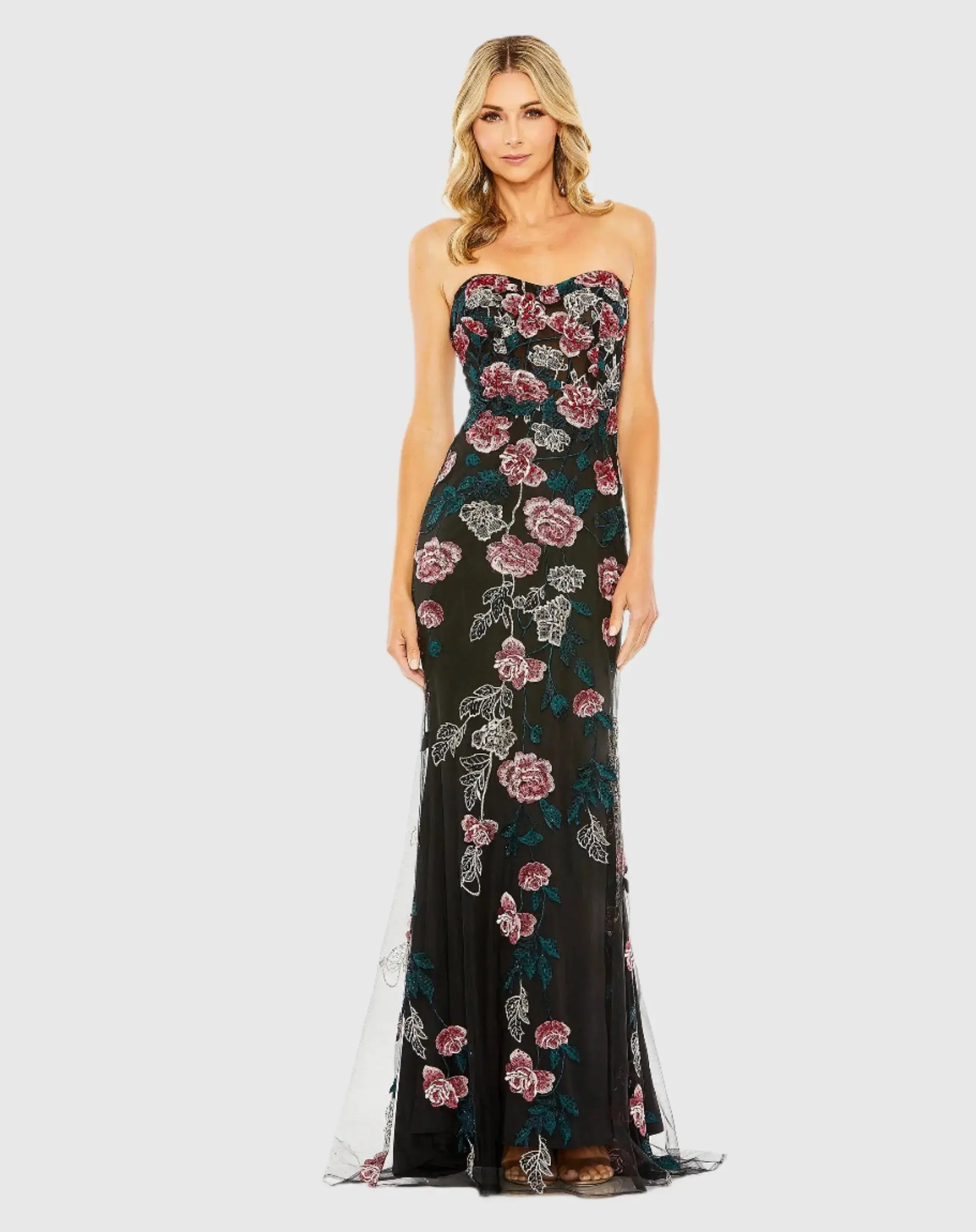 Strapless Floral Embroidered Gown - Image 2